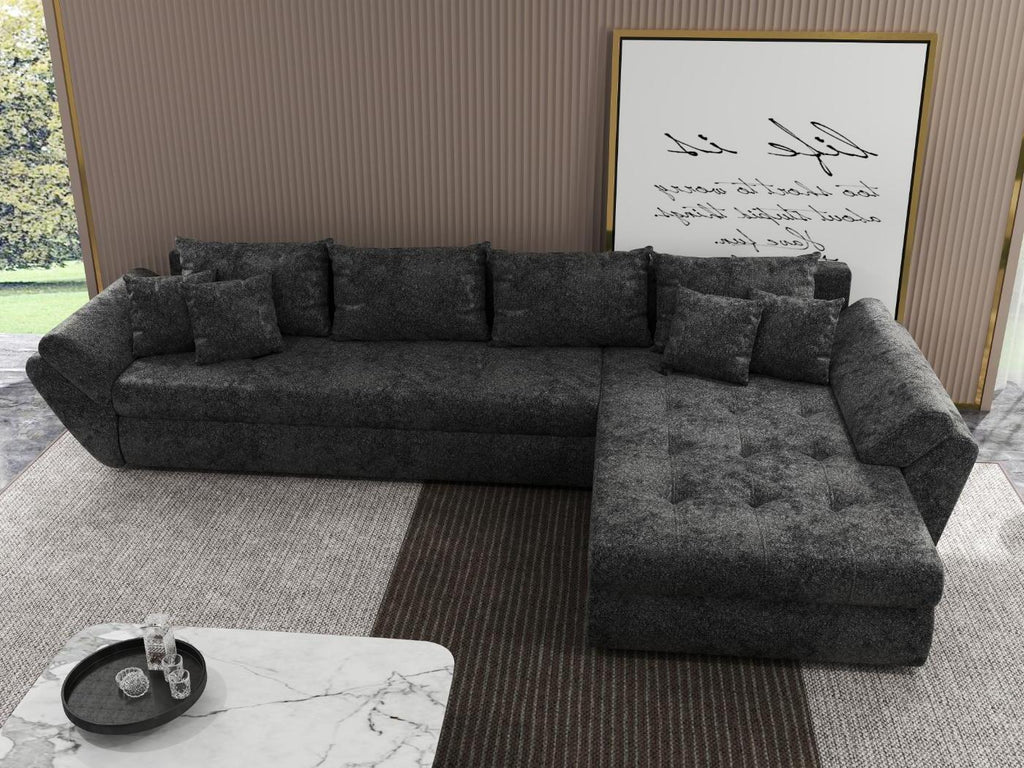 Colțar extensibil dumonde cu ladă de depozitare si sezut confortabil din spuma high-density, Loana XL Euphoria Negru II 335x185 cm