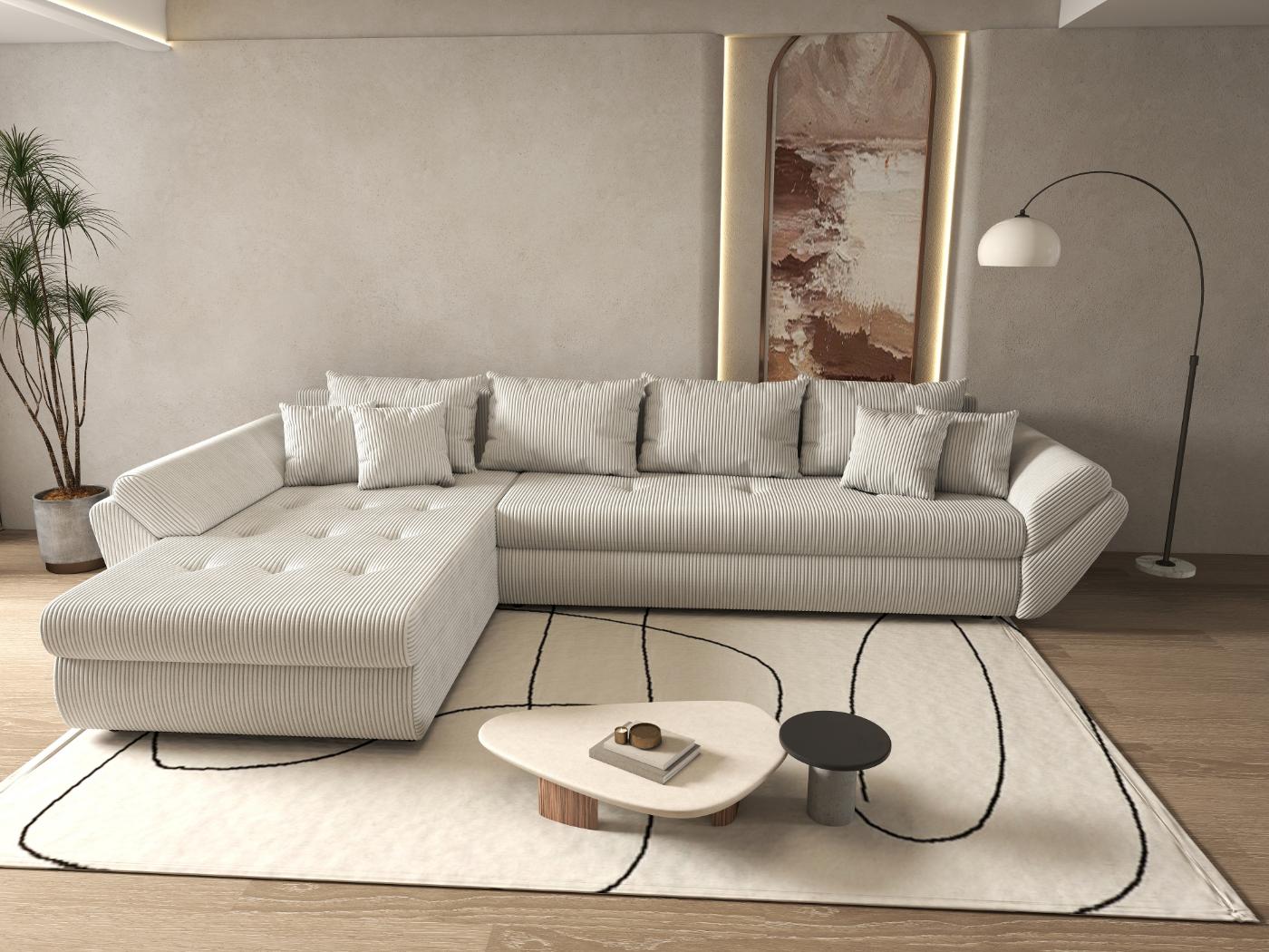 Colțar extensibil dumonde cu ladă de depozitare si sezut confortabil din spuma high-density, Loana XL Zoom Cream 335x185 cm