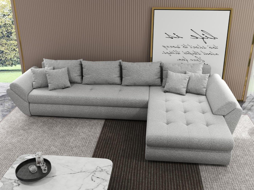 Colțar extensibil dumonde cu ladă de depozitare si sezut confortabil din spuma high-density, Loana XL Euphoria Dove II 335x185 cm