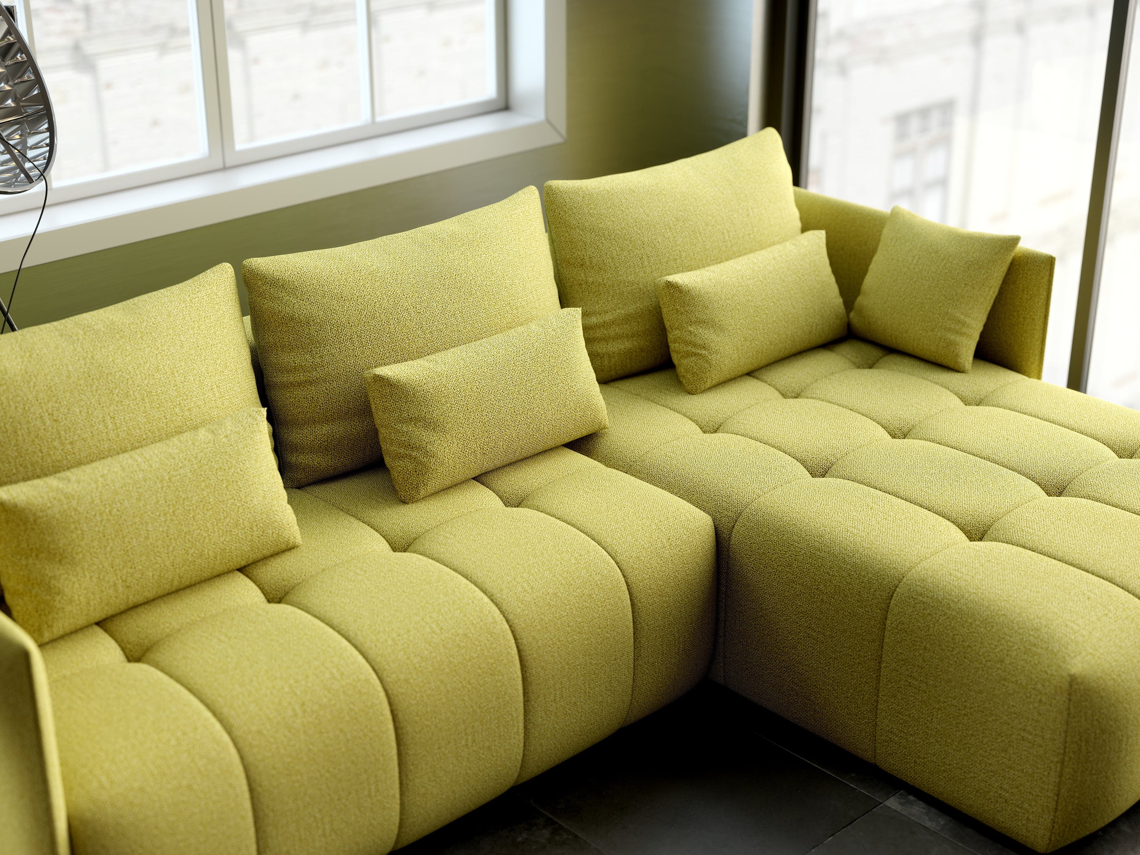 Colțar extensibil dumonde cu ladă de depozitare si sezut confortabil din spuma high-density, Malta Enjoy Green II 235x185 cm