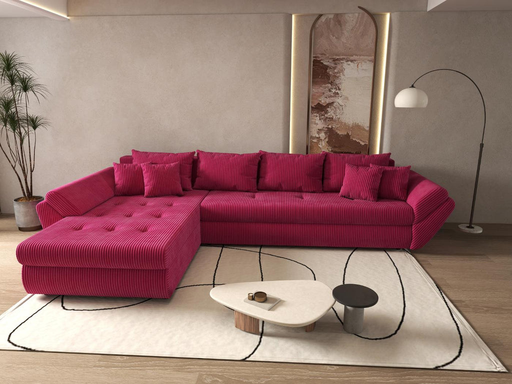 Colțar extensibil dumonde cu ladă de depozitare si sezut confortabil din spuma high-density, Loana XL Zoom Rosu 335x185 cm