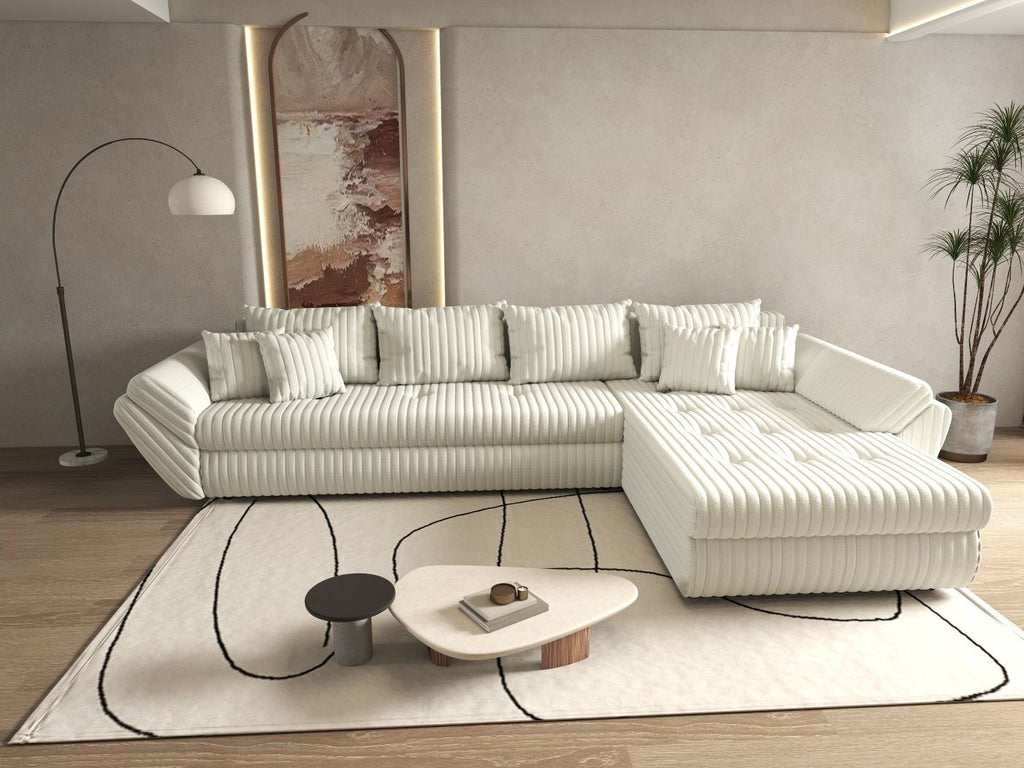 Colțar extensibil dumonde cu ladă de depozitare si sezut confortabil din spuma high-density, Loana XL Ambience Ivory II 335x185 cm