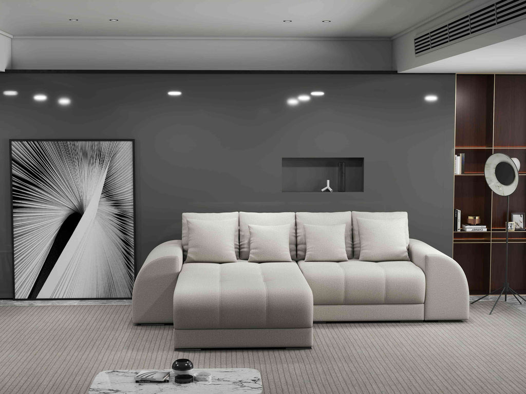 Colțar extensibil dumonde cu ladă de depozitare si sezut confortabil din spuma high-density, Verona Enjoy Bej 290x185 cm