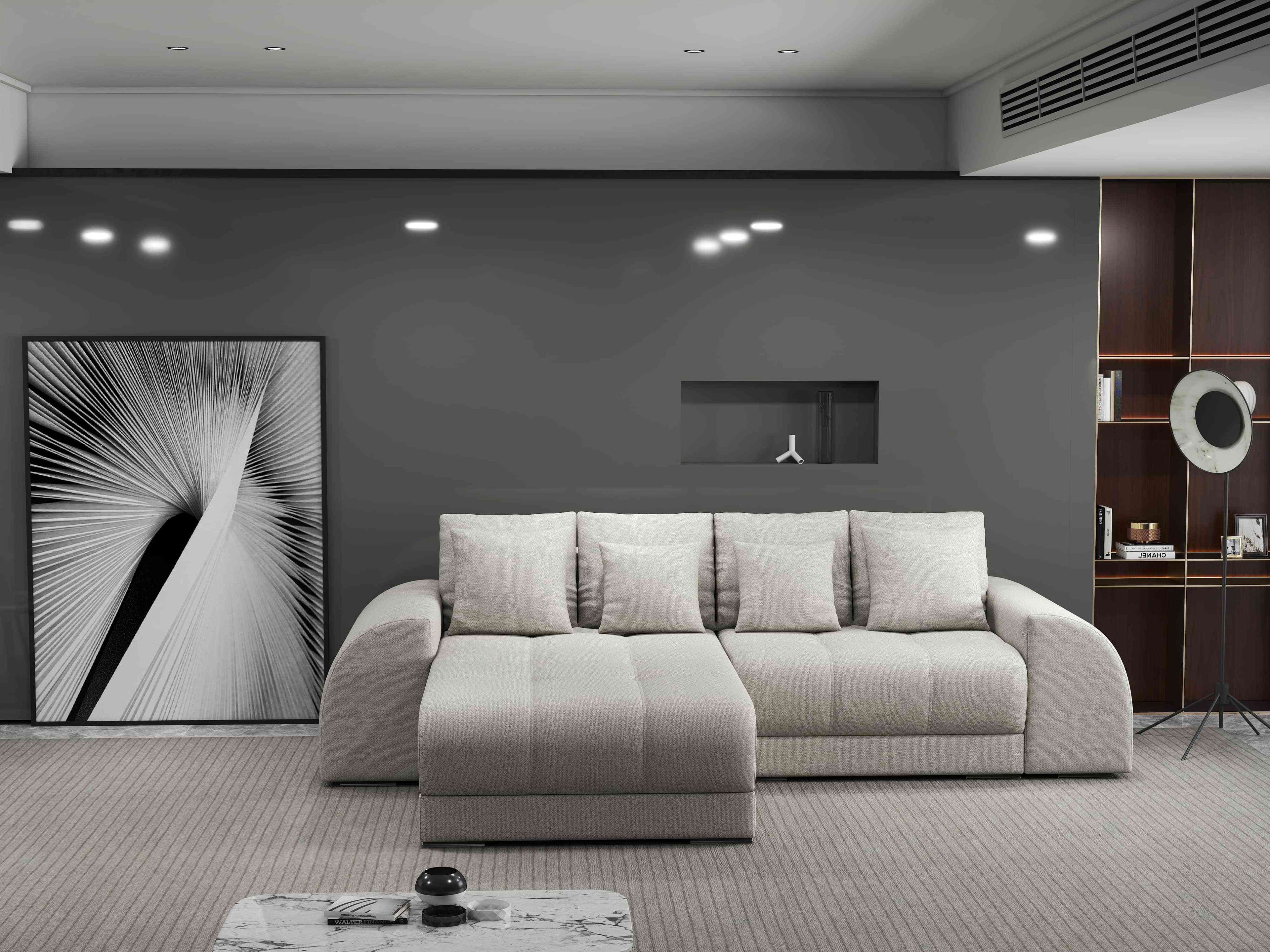 Colțar extensibil dumonde cu ladă de depozitare si sezut confortabil din spuma high-density, Verona Enjoy Bej 290x185 cm