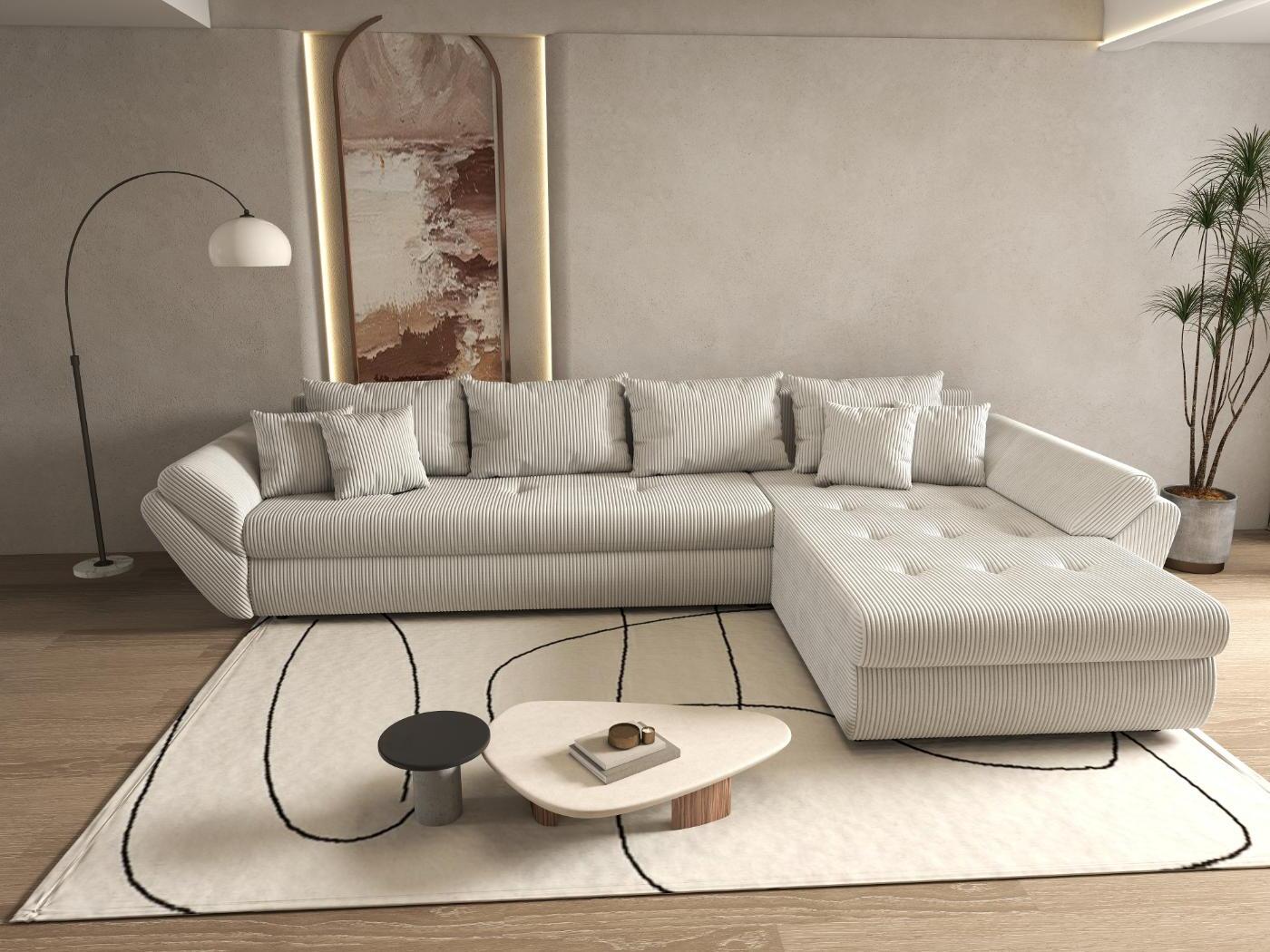 Colțar extensibil dumonde cu ladă de depozitare si sezut confortabil din spuma high-density, Loana XL Zoom Cream II 335x185 cm