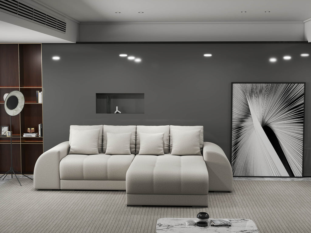 Colțar extensibil dumonde cu ladă de depozitare si sezut confortabil din spuma high-density, Verona Enjoy Bej II 290x185 cm