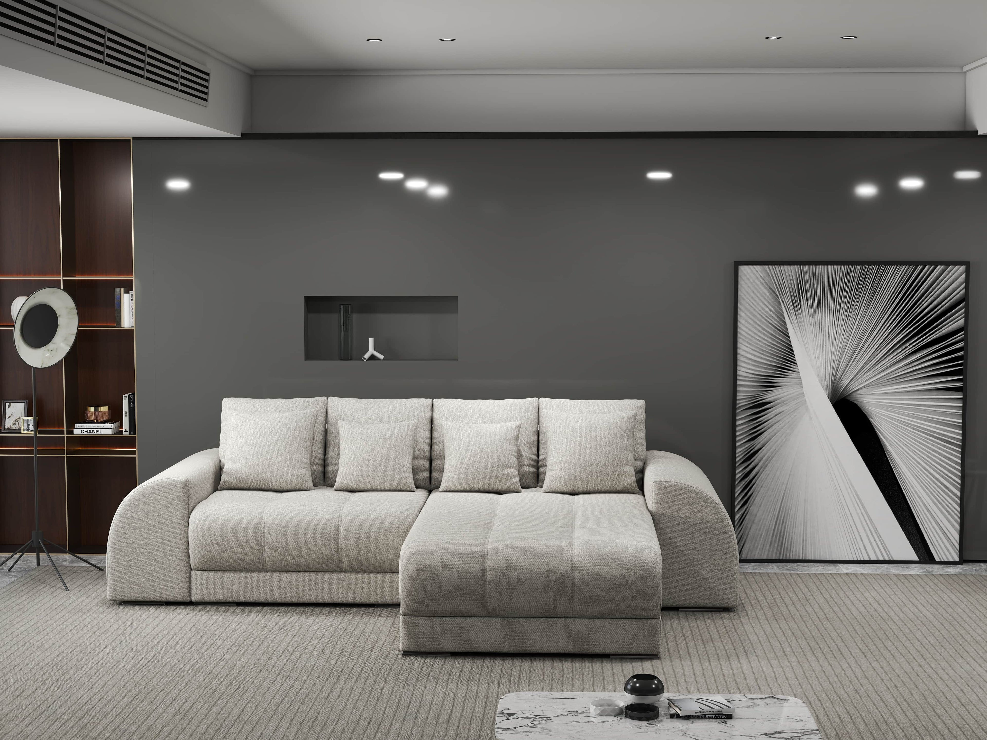 Colțar extensibil dumonde cu ladă de depozitare si sezut confortabil din spuma high-density, Verona Enjoy Bej II 290x185 cm