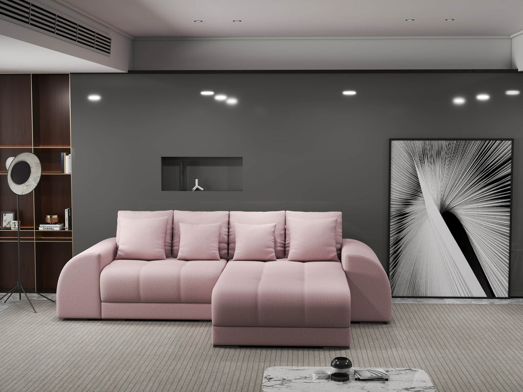Colțar extensibil dumonde cu ladă de depozitare si sezut confortabil din spuma high-density, Verona Enjoy Roz II 290x185 cm