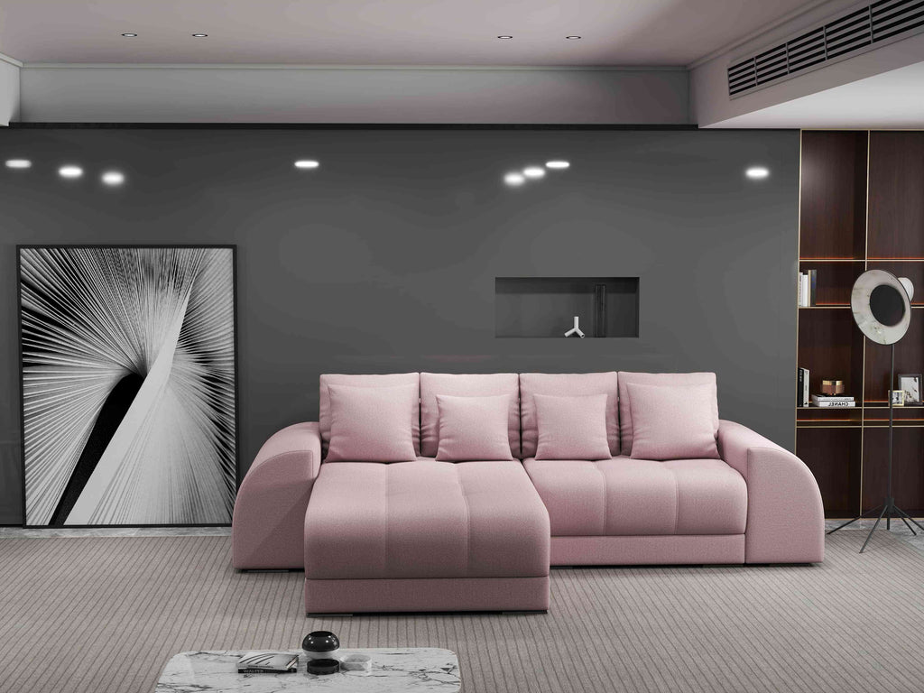 Colțar extensibil dumonde cu ladă de depozitare si sezut confortabil din spuma high-density, Verona Enjoy Roz 290x185 cm
