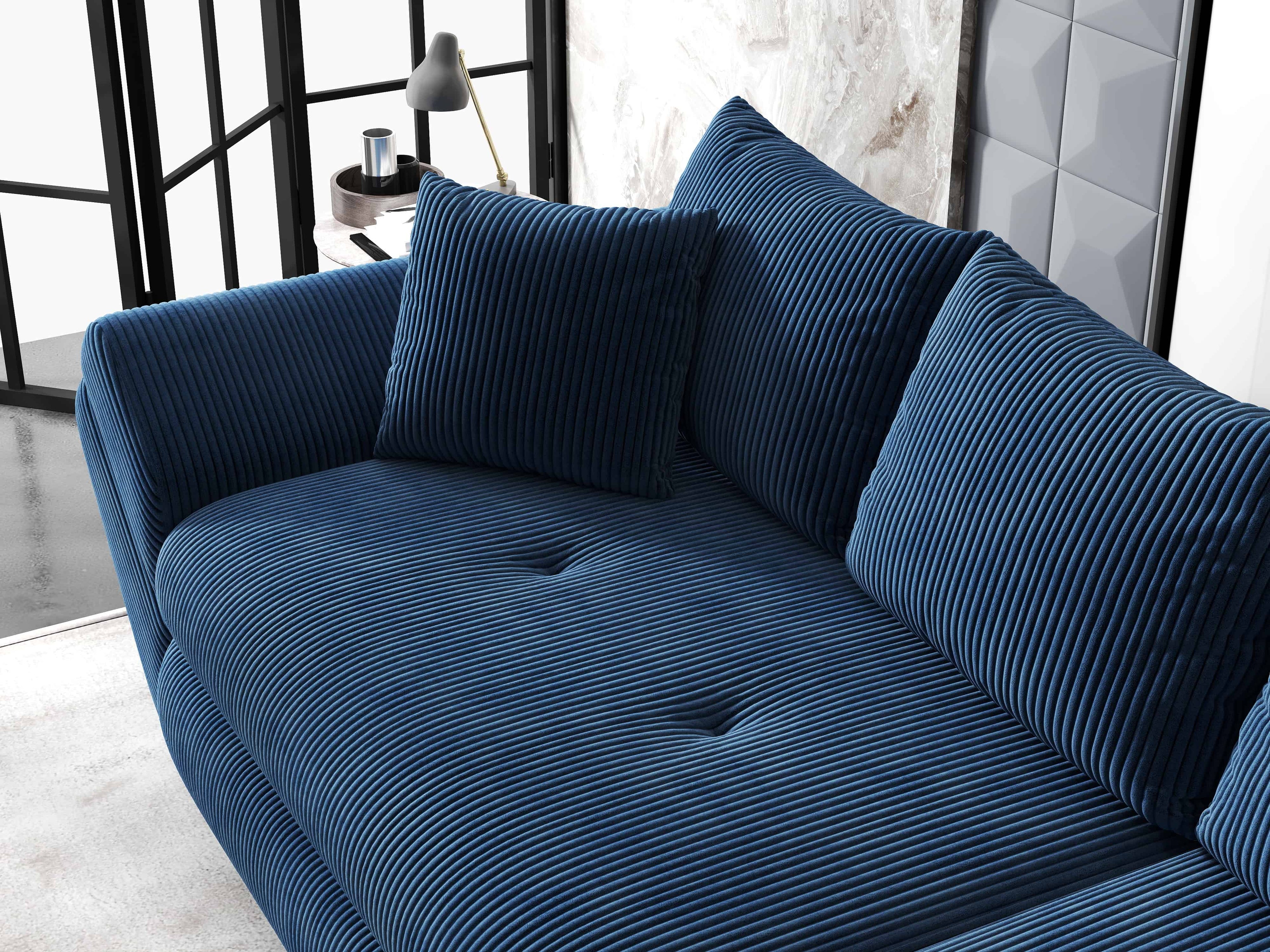 Canapea extensibilă dumonde cu ladă de depozitare si sezut confortabil din spuma high-density, Loana Zoom Albastru 300x100 cm
