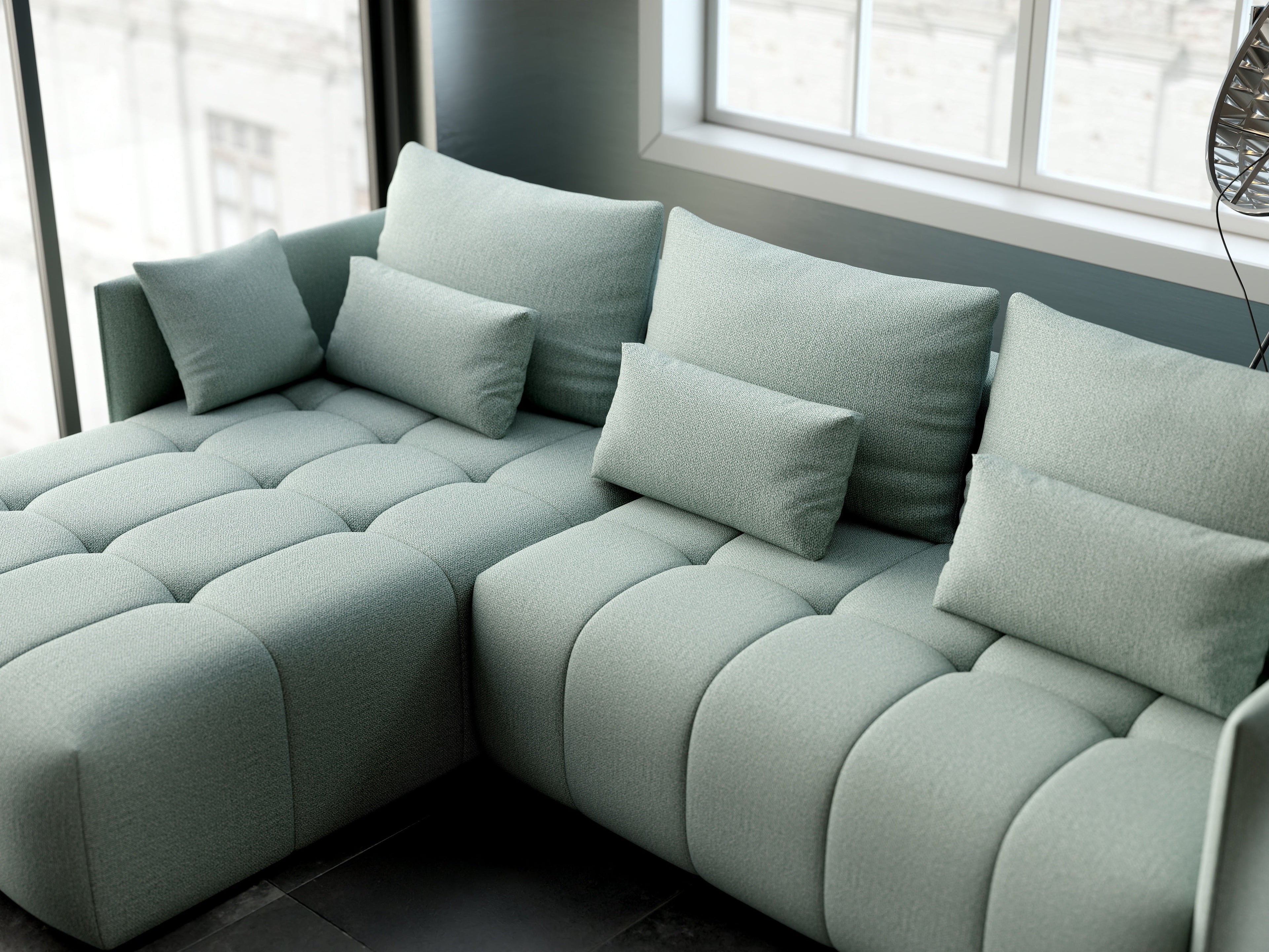 Colțar extensibil dumonde cu ladă de depozitare si sezut confortabil din spuma high-density, Malta Enjoy Mint 235x185 cm