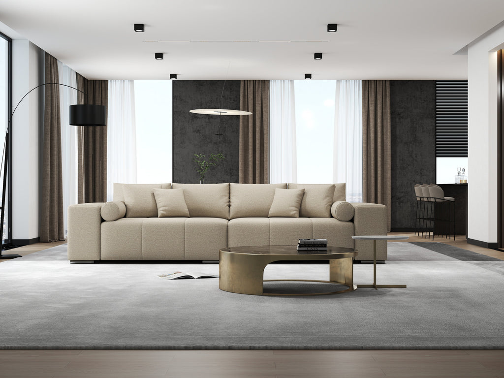 Canapea extensibilă dumonde cu ladă de depozitare si sezut confortabil din spuma high-density, Marbela Enjoy Camel XXL 295x100 cm