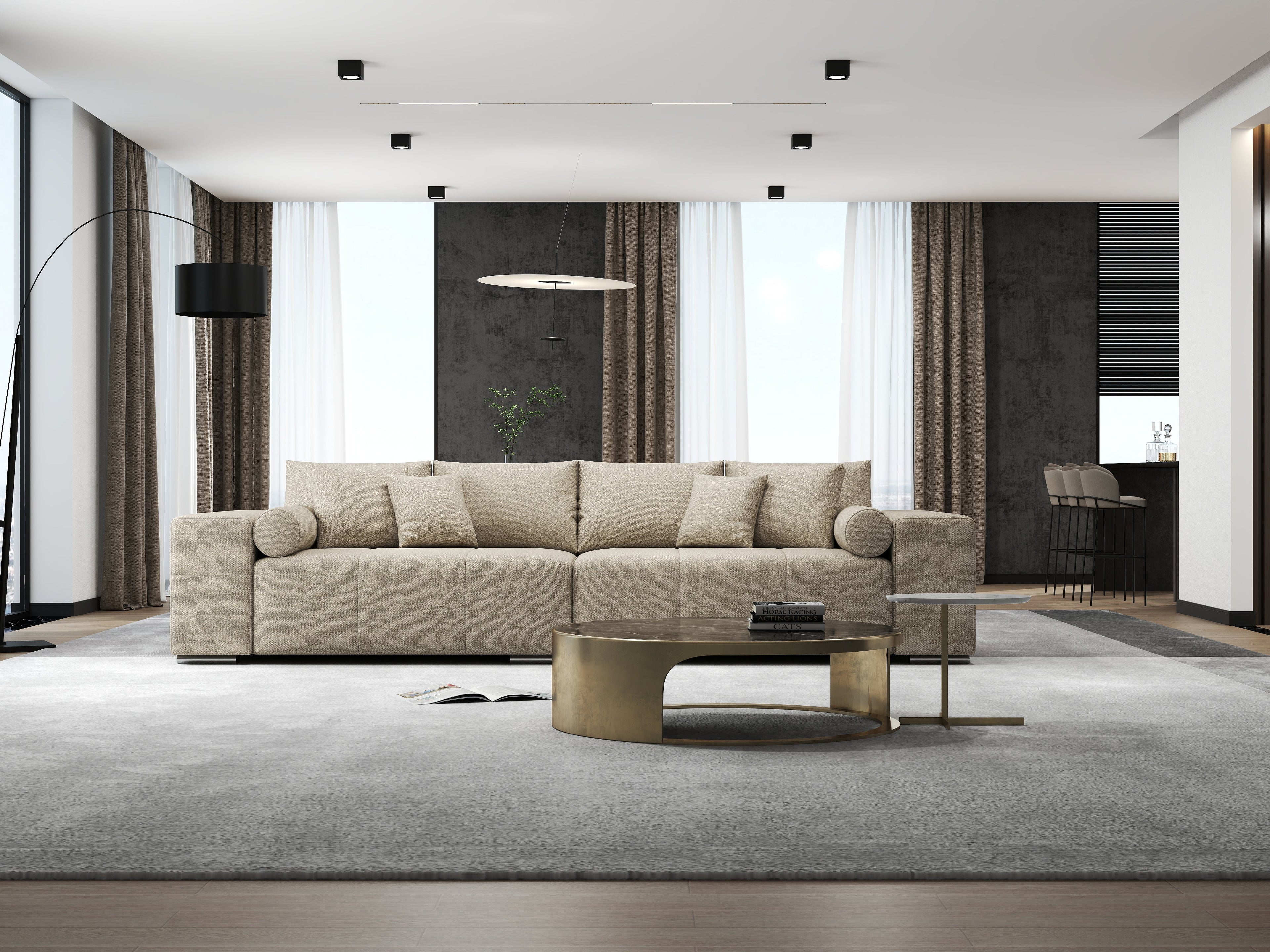 Canapea extensibilă dumonde cu ladă de depozitare si sezut confortabil din spuma high-density, Marbela Enjoy Camel XXL 295x100 cm