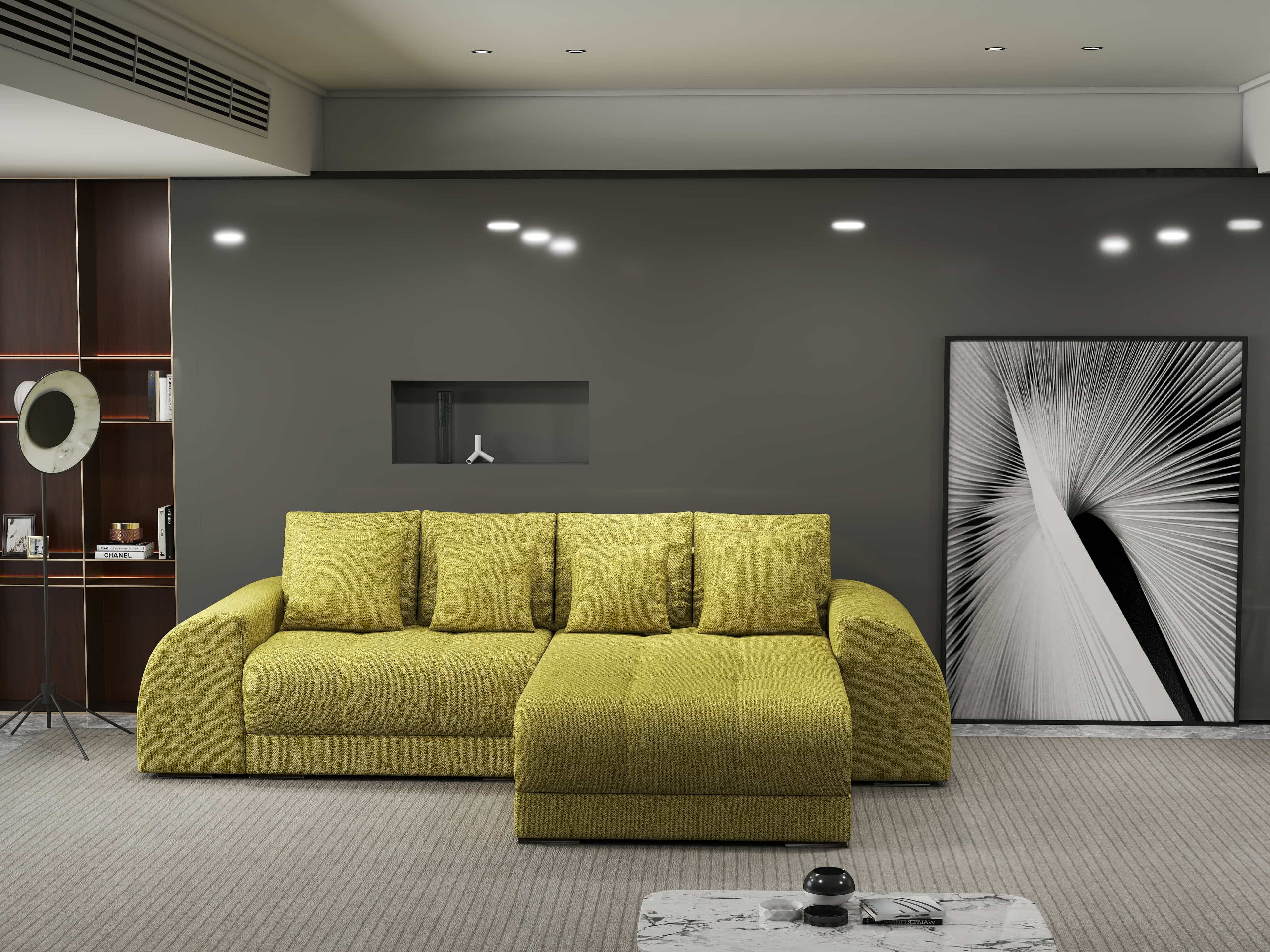 Colțar extensibil dumonde cu ladă de depozitare si sezut confortabil din spuma high-density, Verona Enjoy Verde II 290x185 cm