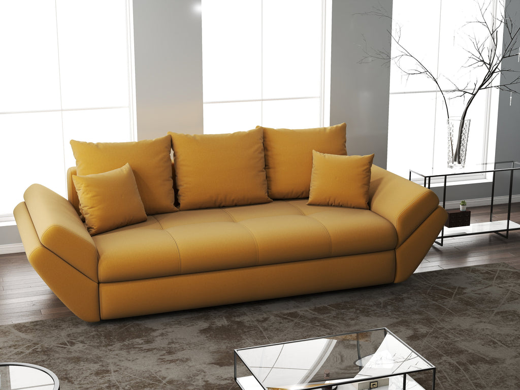 Canapea extensibilă dumonde cu ladă de depozitare si sezut confortabil din spuma high-density, Loana Royal Mustar 250x100 cm