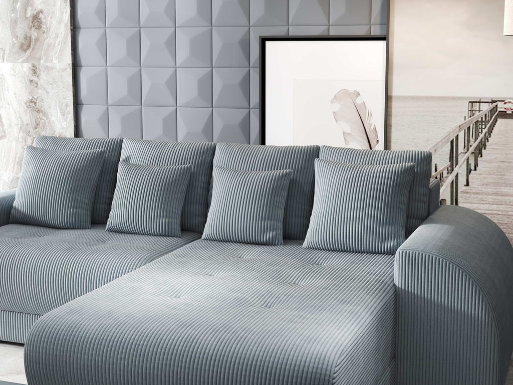 Colțar extensibil dumonde cu ladă de depozitare si sezut confortabil din spuma high-density, Verona Zoom Gri II 290x185 cm