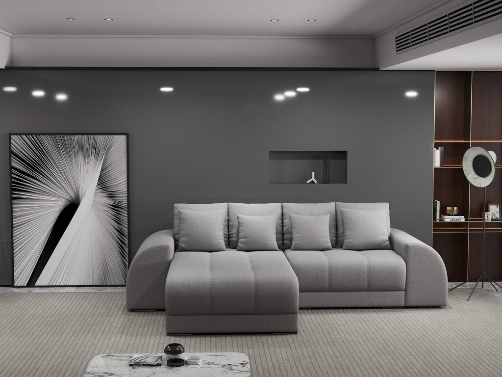 Colțar extensibil dumonde cu ladă de depozitare si sezut confortabil din spuma high-density, Verona Enjoy Gri 290x185 cm