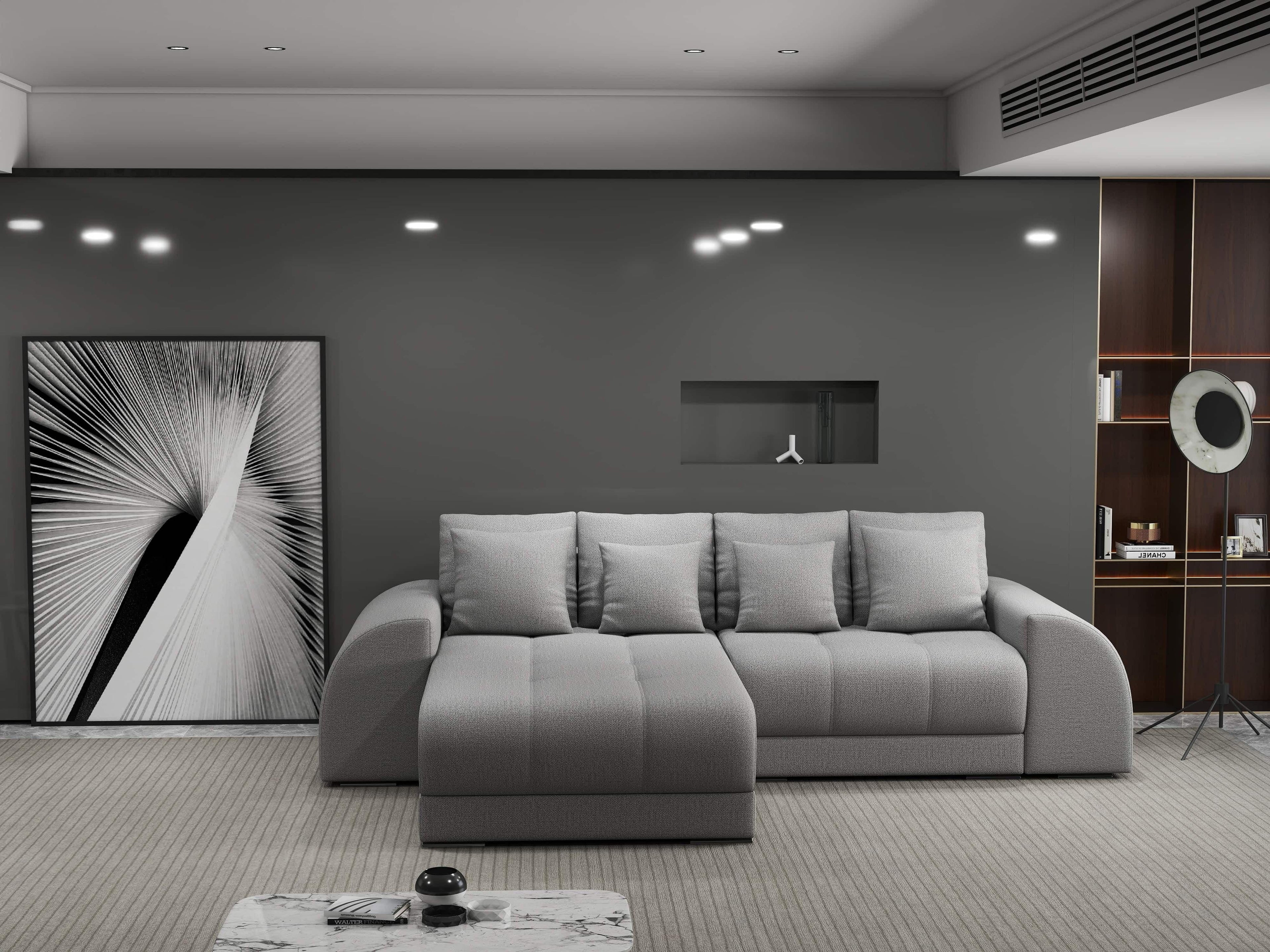 Colțar extensibil dumonde cu ladă de depozitare si sezut confortabil din spuma high-density, Verona Enjoy Gri 290x185 cm