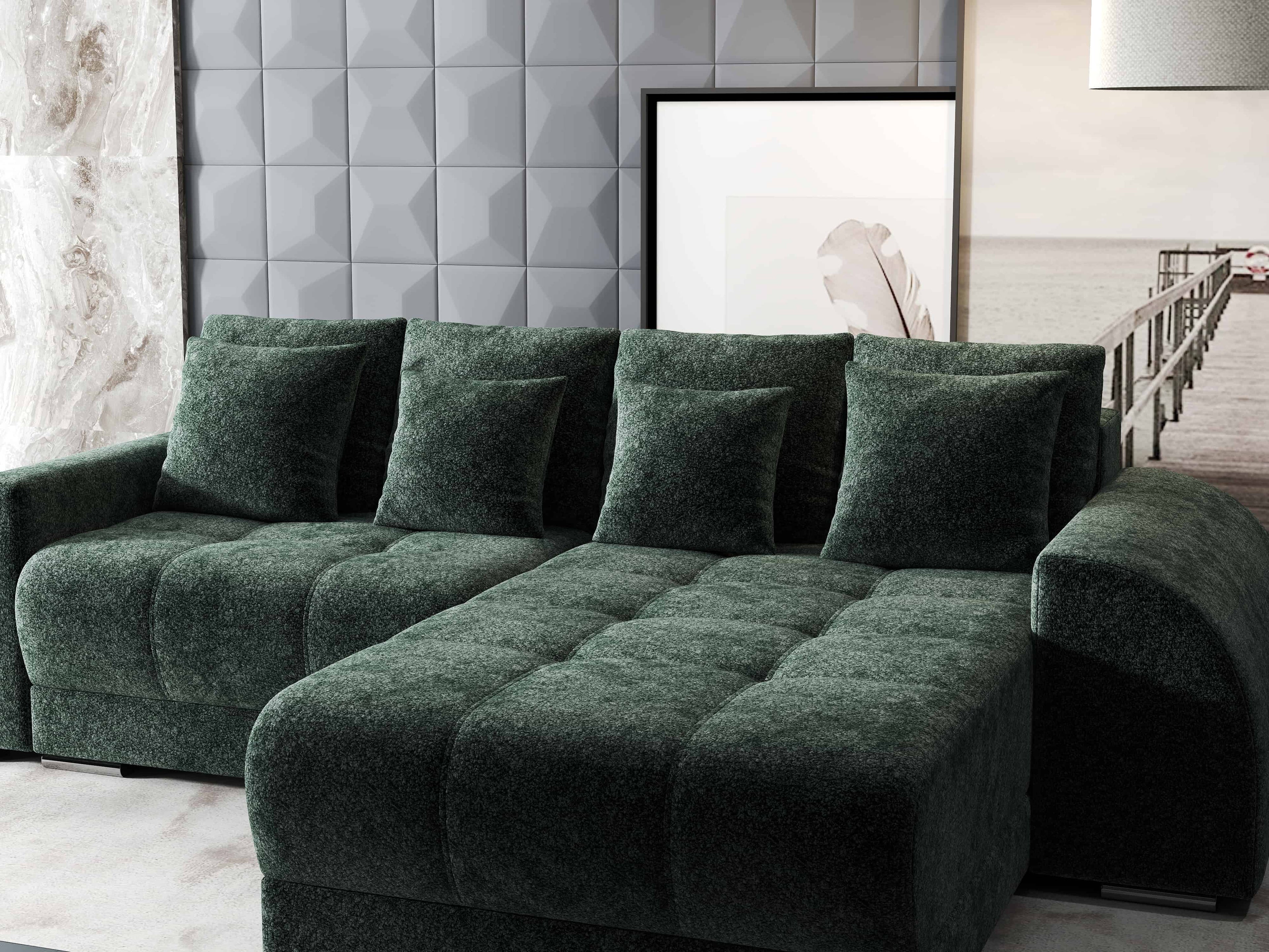 Colțar extensibil dumonde cu ladă de depozitare si sezut confortabil din spuma high-density, Verona Euphoria Verde II 290x185 cm