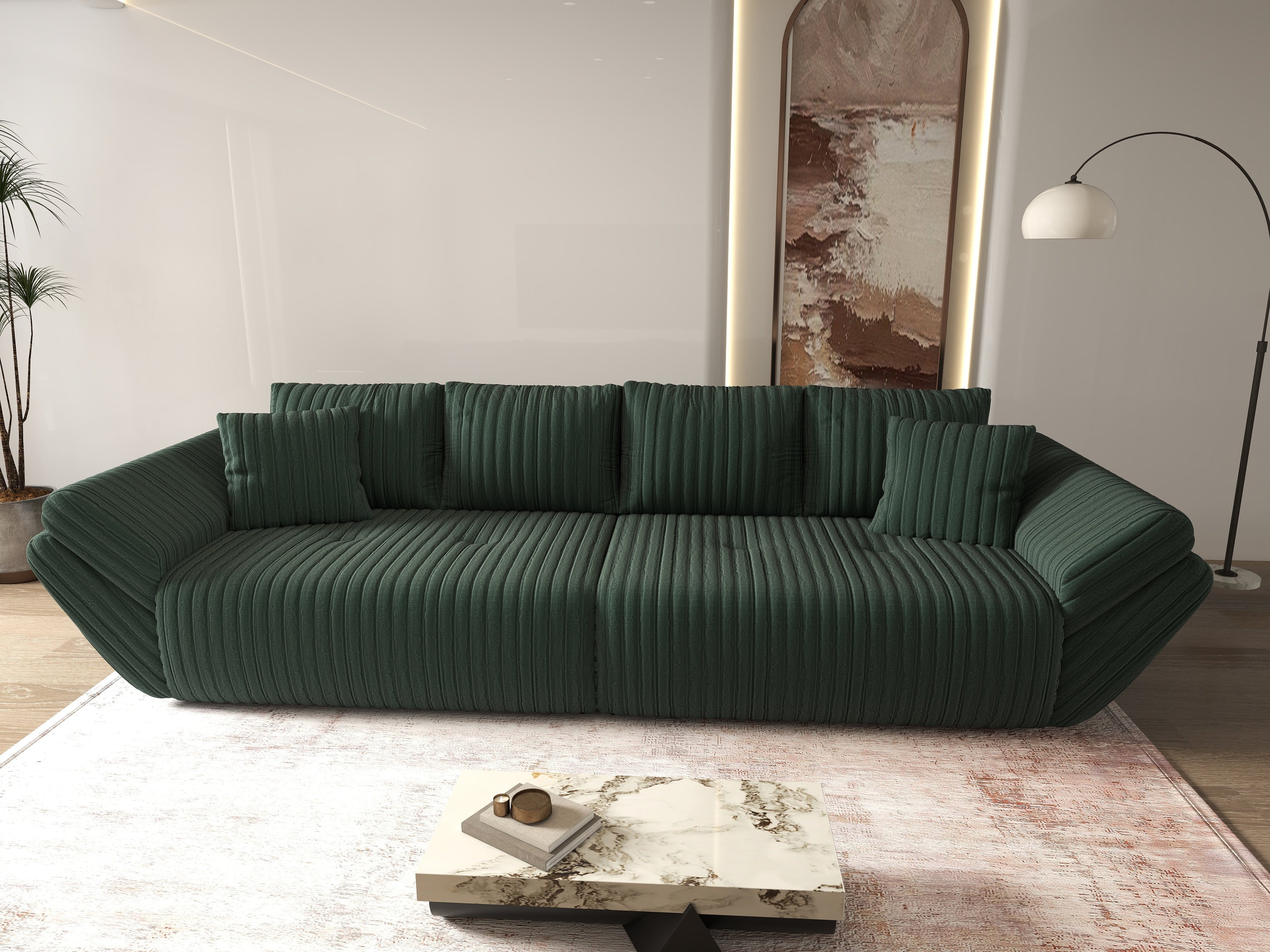 Canapea extensibilă dumonde cu ladă de depozitare si sezut confortabil din spuma high-density, Berlin Ambience Green 300x100 cm