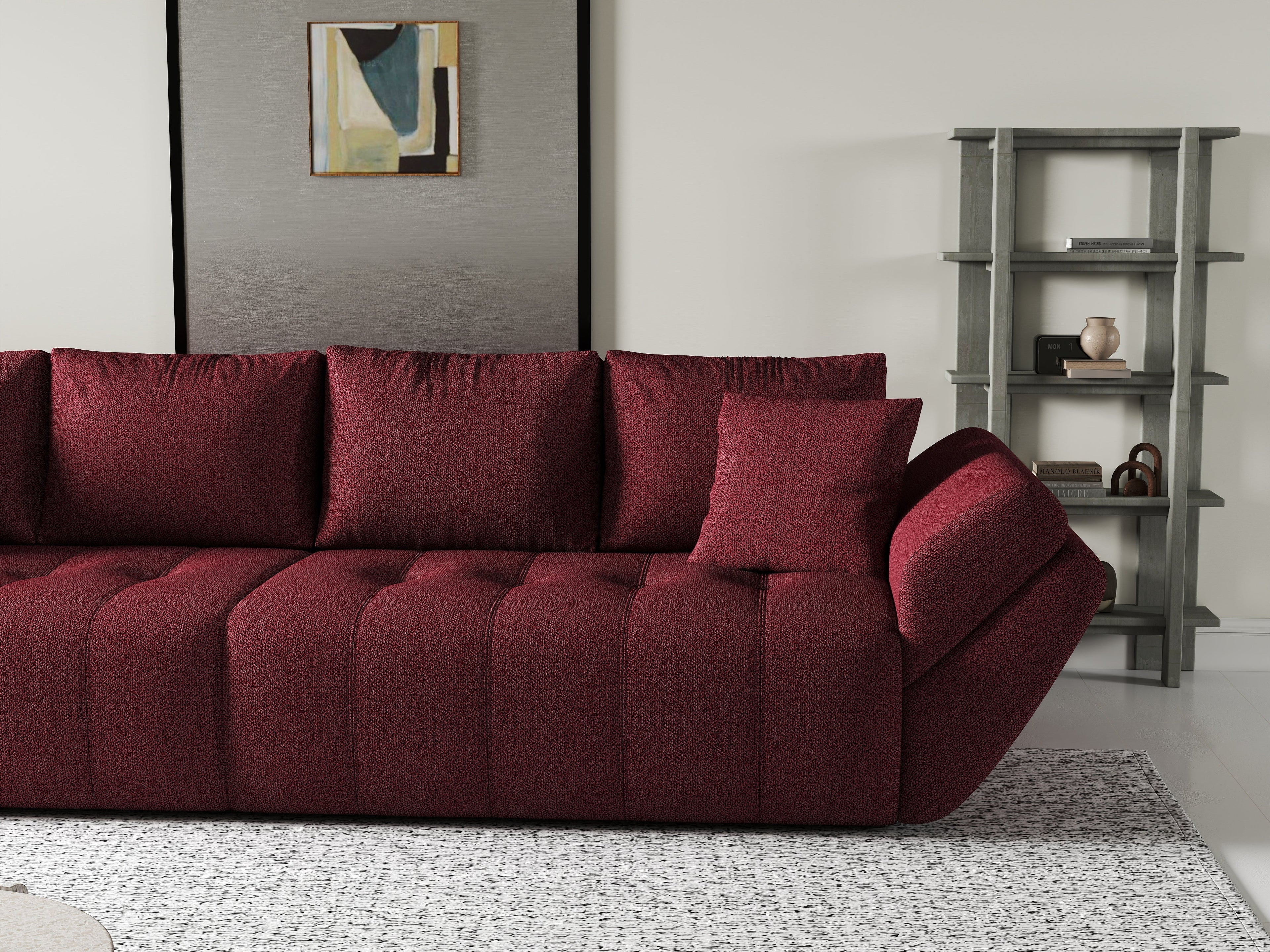 Canapea extensibilă dumonde cu ladă de depozitare si sezut confortabil din spuma high-density, Berlin Enjoy Red 300x100 cm