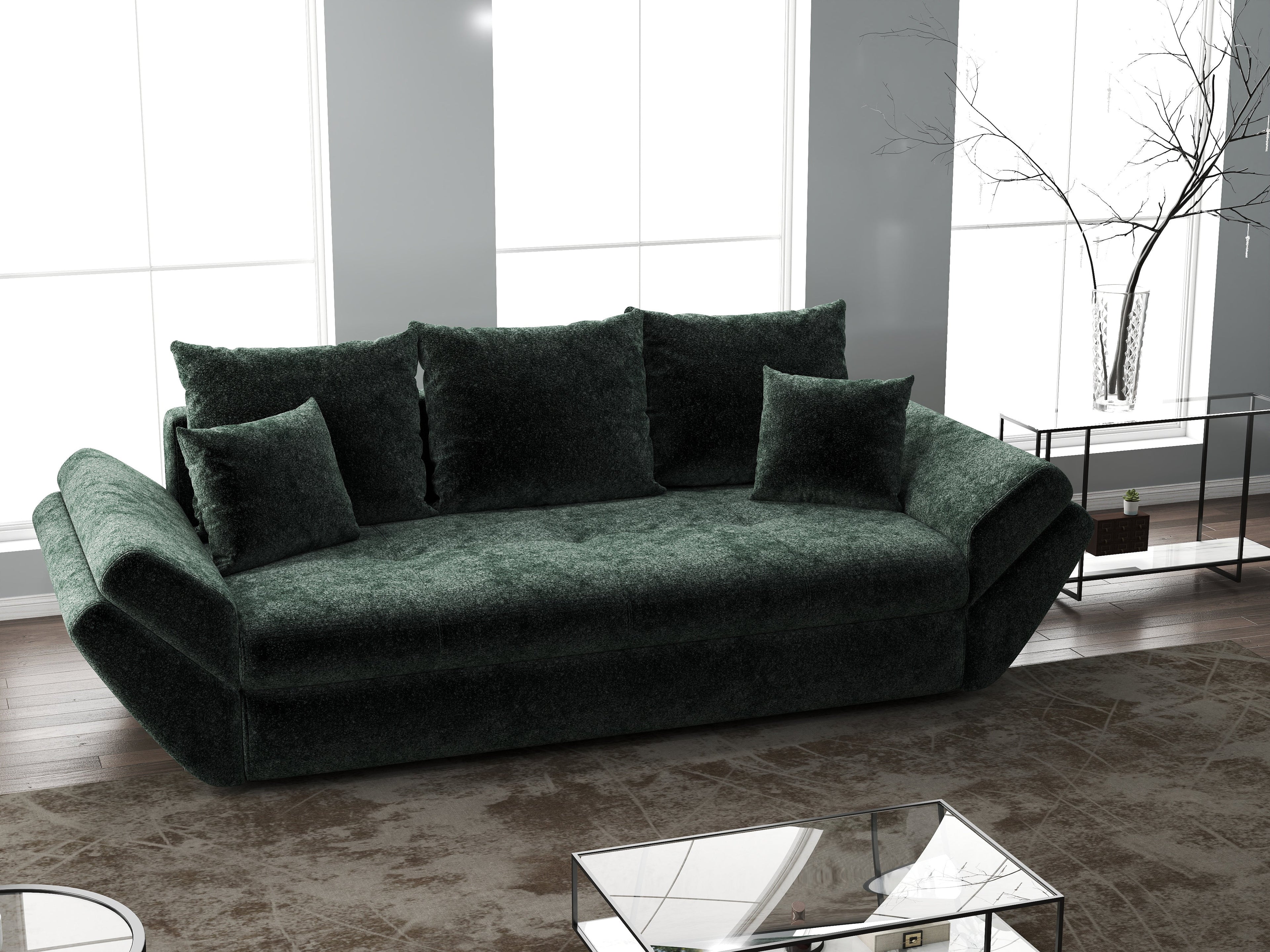Canapea extensibilă dumonde cu ladă de depozitare si sezut confortabil din spuma high-density, Loana Euphoria Verde 250x100 cm