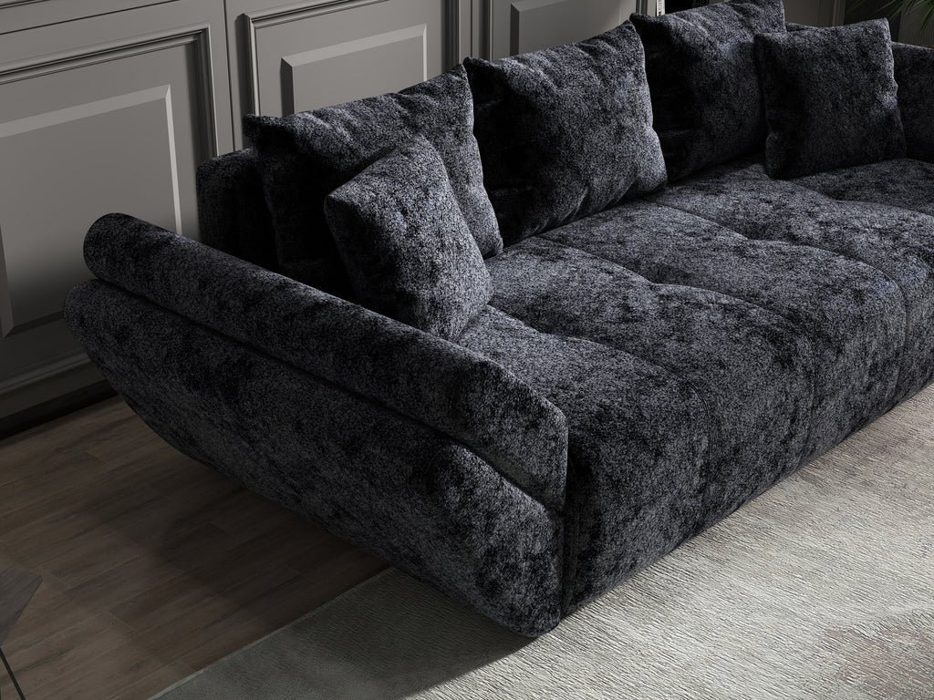 Canapea extensibilă dumonde cu ladă de depozitare si sezut confortabil din spuma high-density, Berlin Euphoria Black 250x100 cm