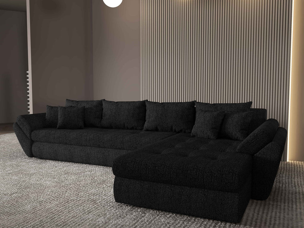 Colțar extensibil dumonde cu ladă de depozitare si sezut confortabil din spuma high-density, Loana XL Enjoy Negru II 335x185 cm