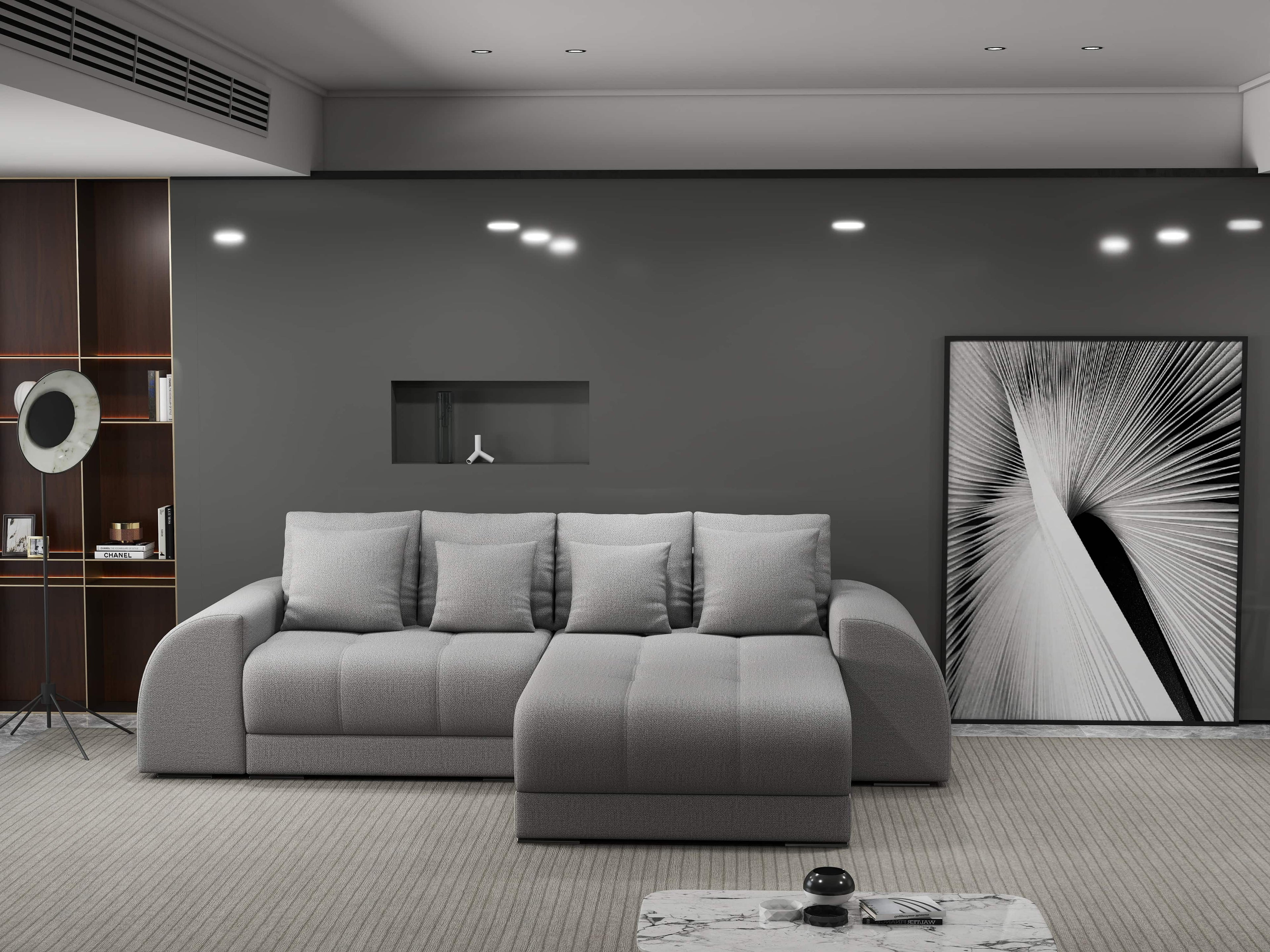 Colțar extensibil dumonde cu ladă de depozitare si sezut confortabil din spuma high-density, Verona Enjoy Gri II 290x185 cm