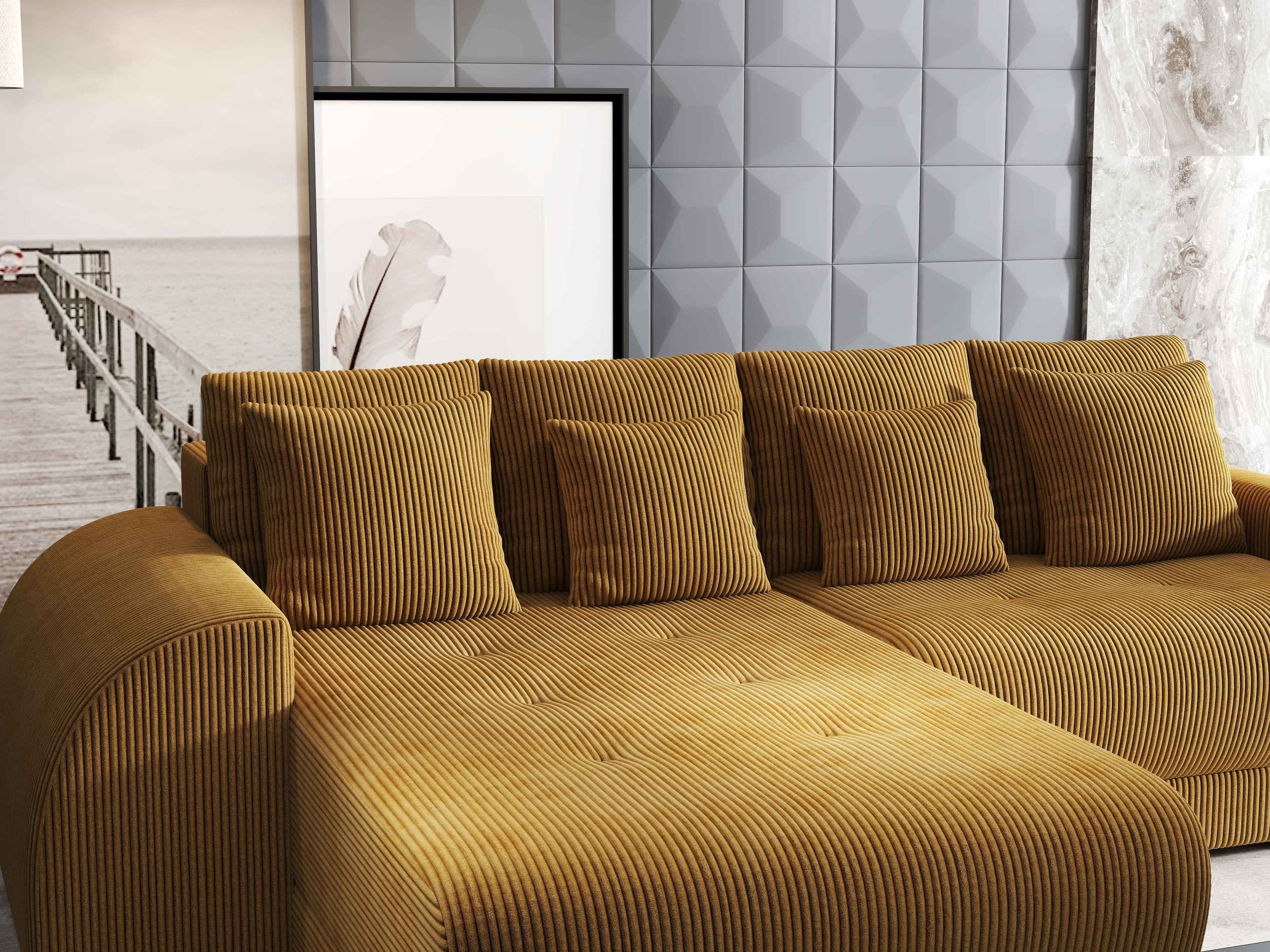 Colțar extensibil dumonde cu ladă de depozitare si sezut confortabil din spuma high-density, Verona Zoom Mustar 290x185 cm