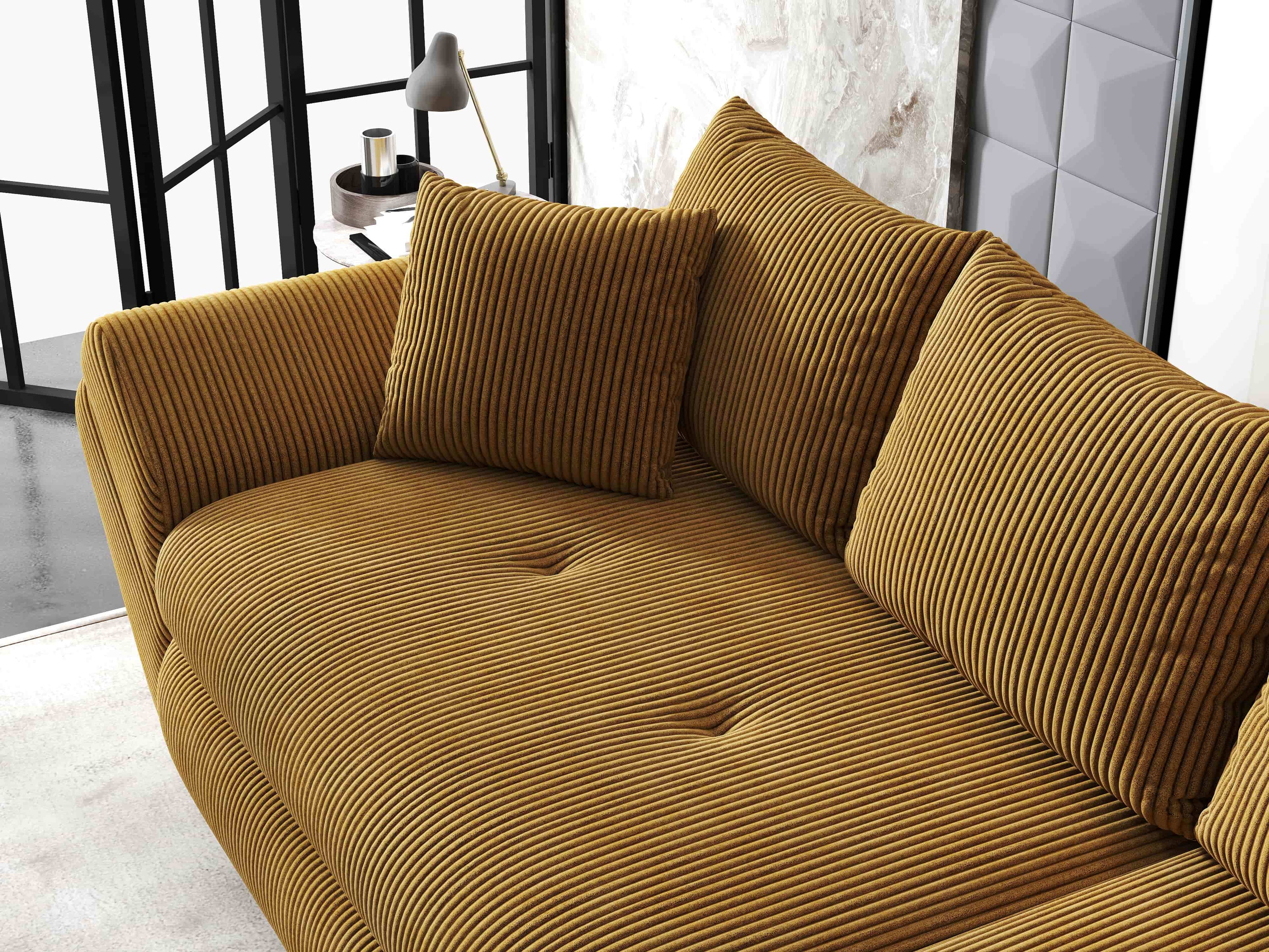 Canapea extensibilă dumonde cu ladă de depozitare si sezut confortabil din spuma high-density, Loana Zoom Mustar 300x100 cm