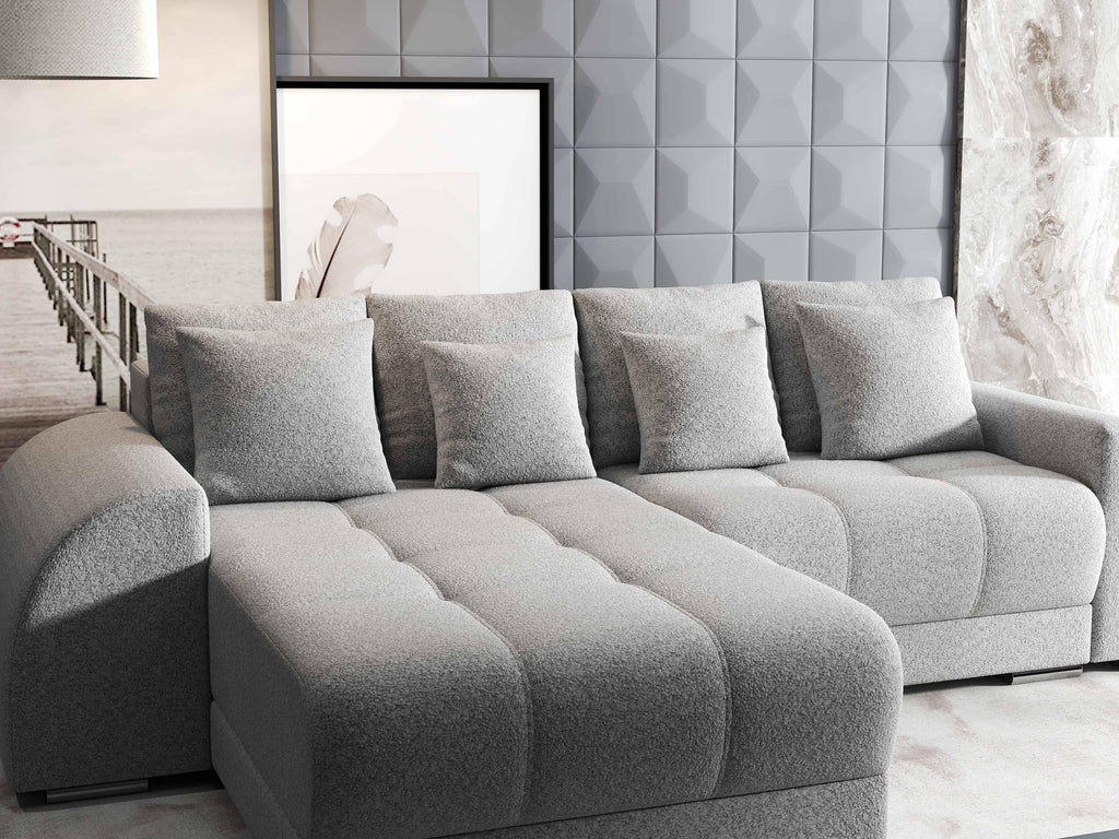 Colțar extensibil dumonde cu ladă de depozitare si sezut confortabil din spuma high-density, Verona Euphoria Dove 290x185 cm