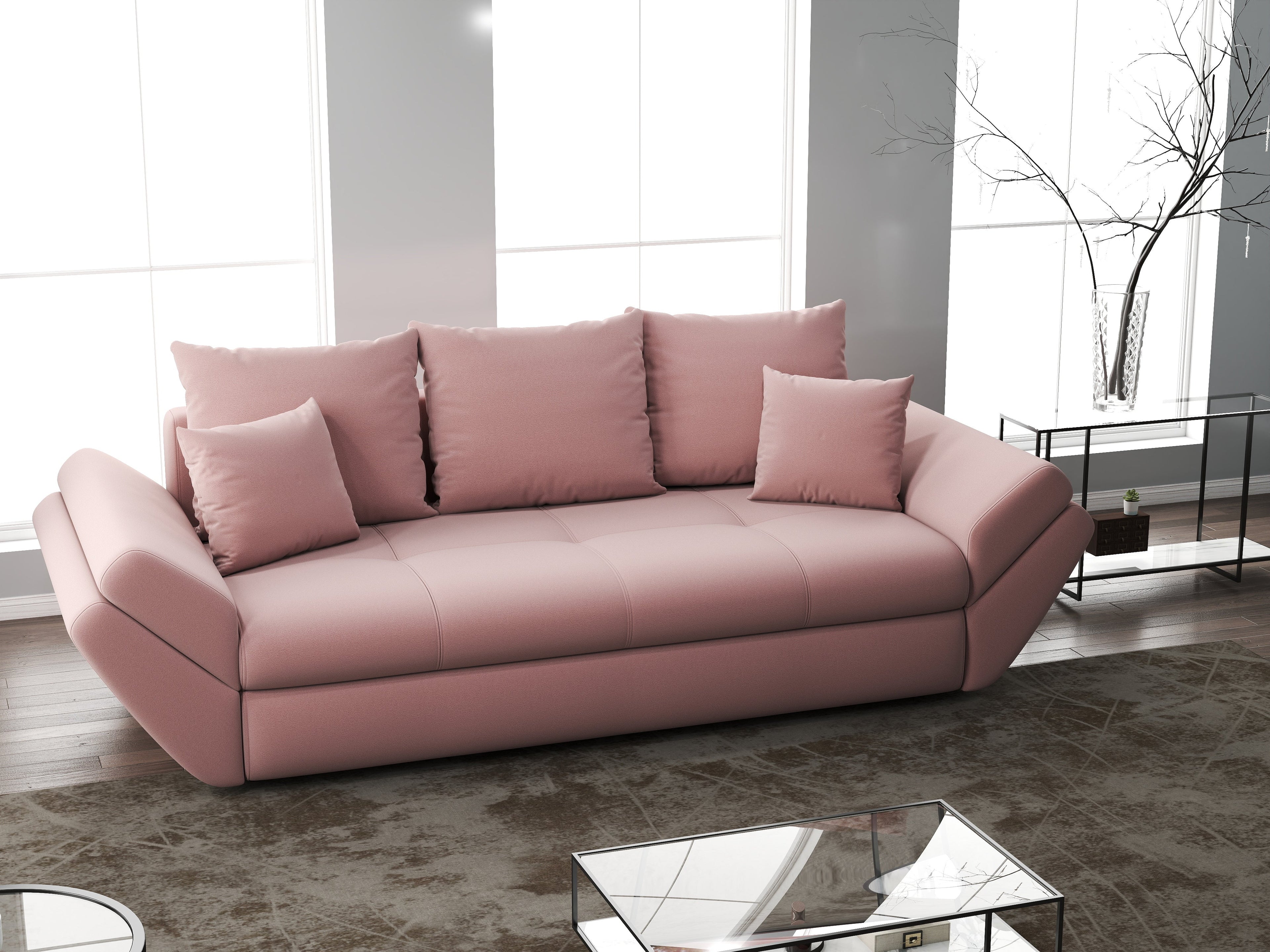 Canapea extensibilă dumonde cu ladă de depozitare si sezut confortabil din spuma high-density, Loana Royal Pink 250x100 cm