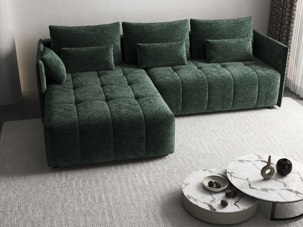 Colțar extensibil dumonde cu ladă de depozitare si sezut confortabil din spuma high-density, Malta Euphoria Green II 235x185 cm