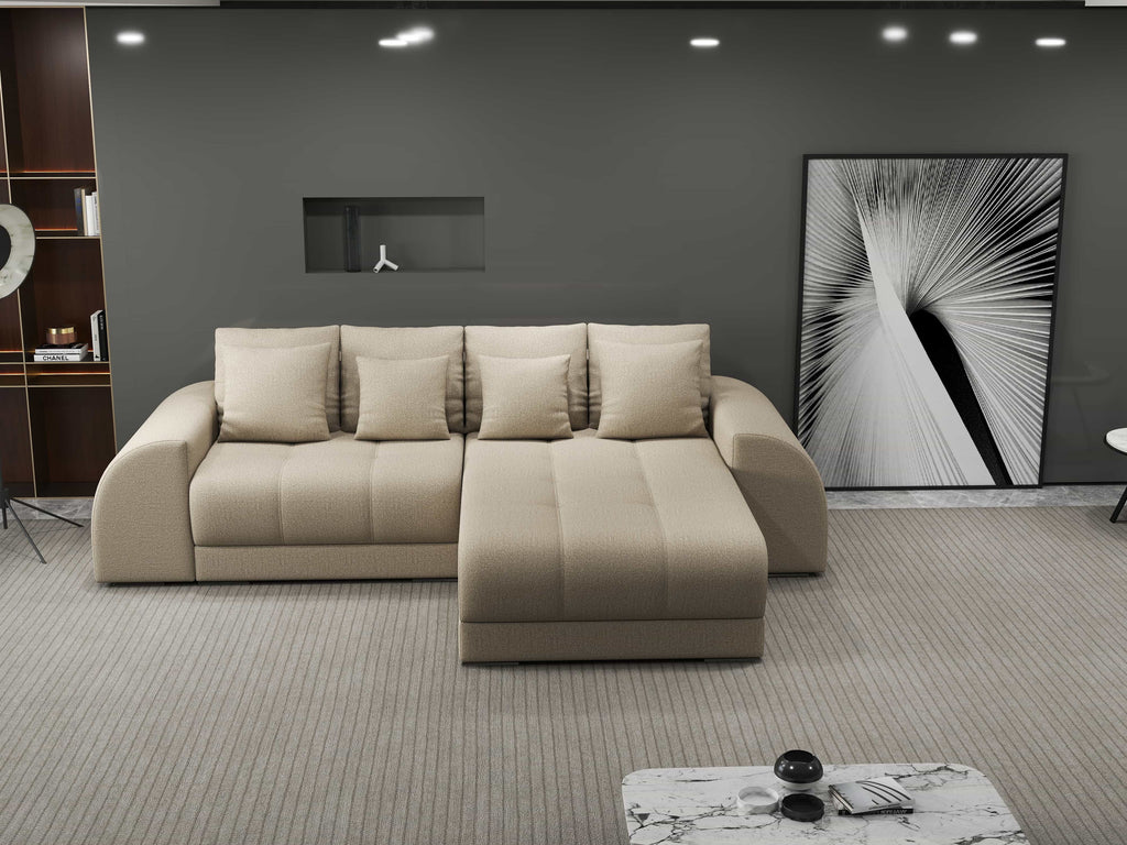 Colțar extensibil dumonde cu ladă de depozitare si sezut confortabil din spuma high-density, Verona Enjoy Camel II 290x185 cm
