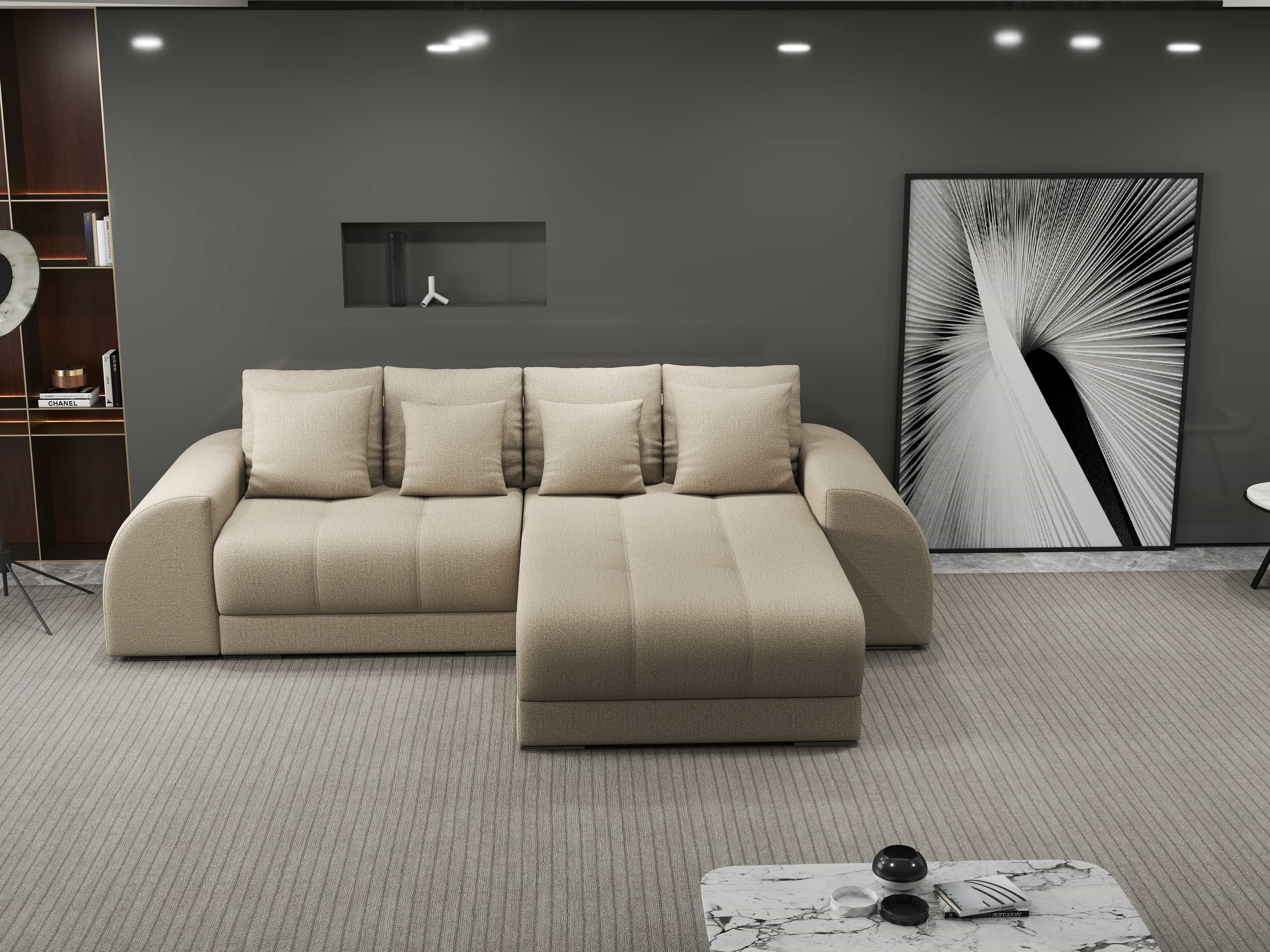 Colțar extensibil dumonde cu ladă de depozitare si sezut confortabil din spuma high-density, Verona Enjoy Camel II 290x185 cm