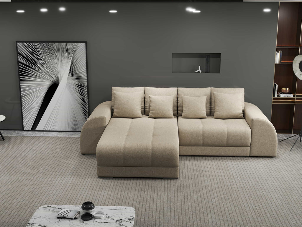 Colțar extensibil dumonde cu ladă de depozitare si sezut confortabil din spuma high-density, Verona Enjoy Camel 290x185 cm