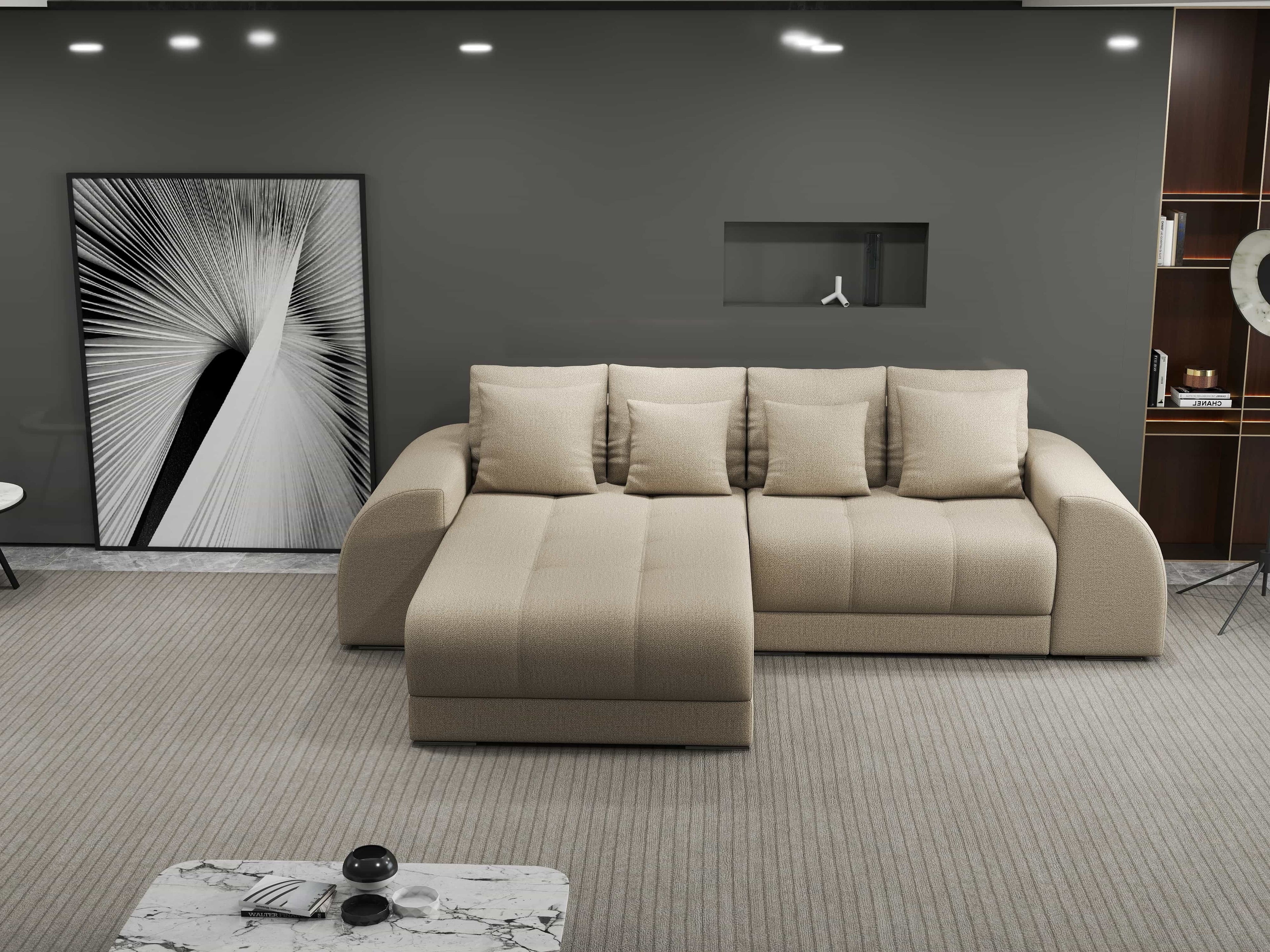 Colțar extensibil dumonde cu ladă de depozitare si sezut confortabil din spuma high-density, Verona Enjoy Camel 290x185 cm