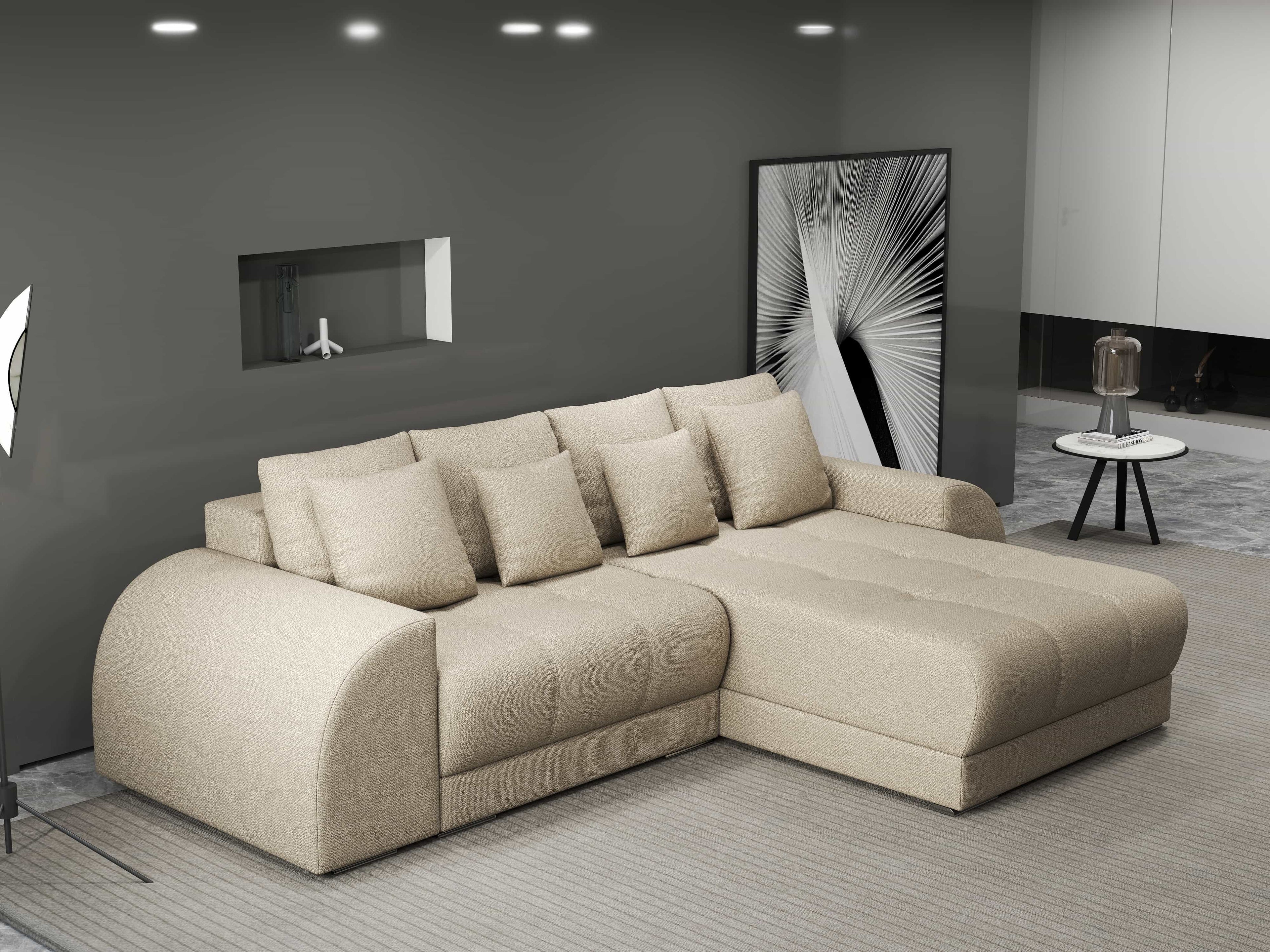 Colțar extensibil dumonde cu ladă de depozitare si sezut confortabil din spuma high-density, Verona Enjoy Camel II 290x185 cm