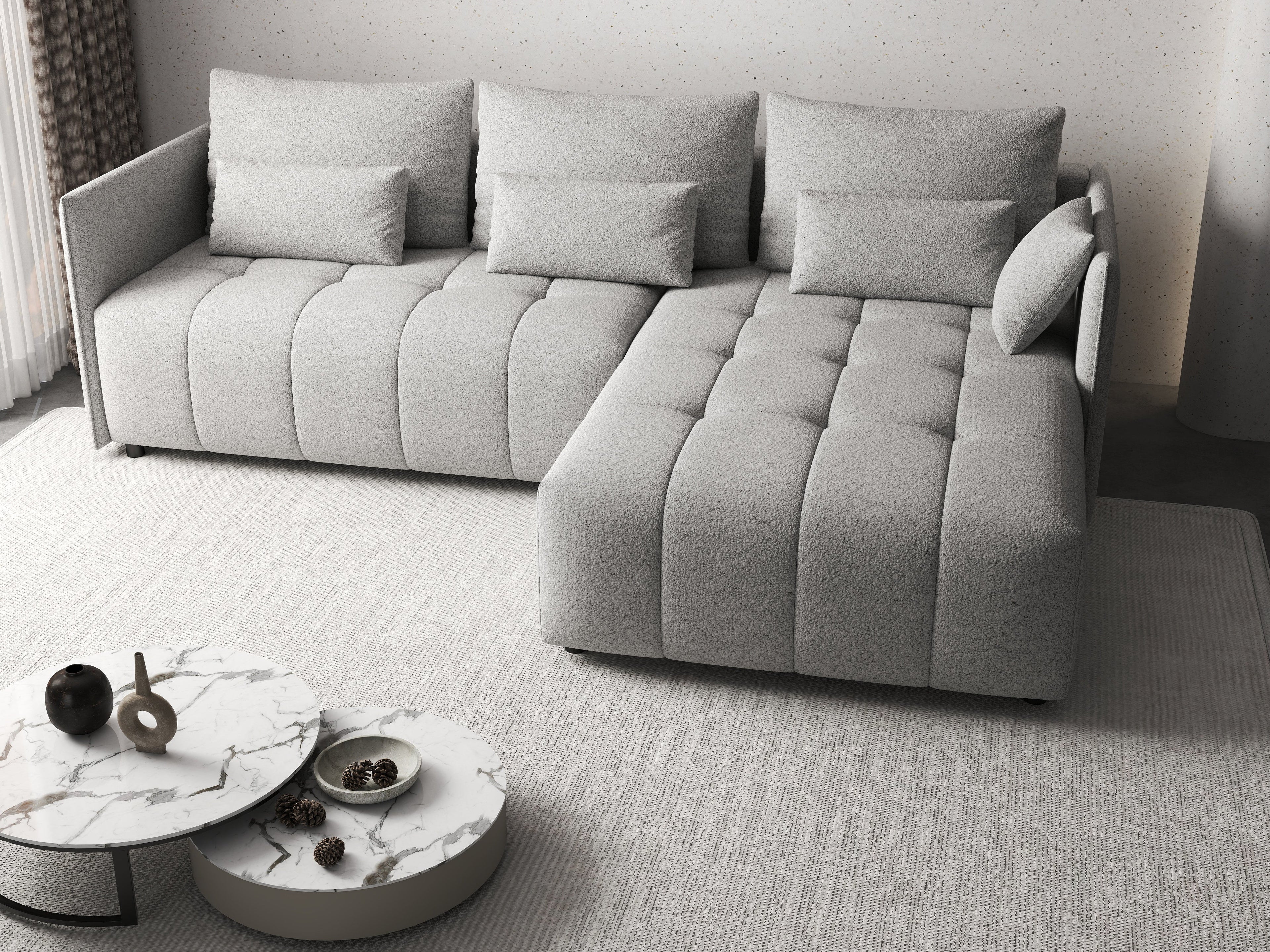 Colțar extensibil dumonde cu ladă de depozitare si sezut confortabil din spuma high-density, Malta Euphoria Dove 235x185 cm