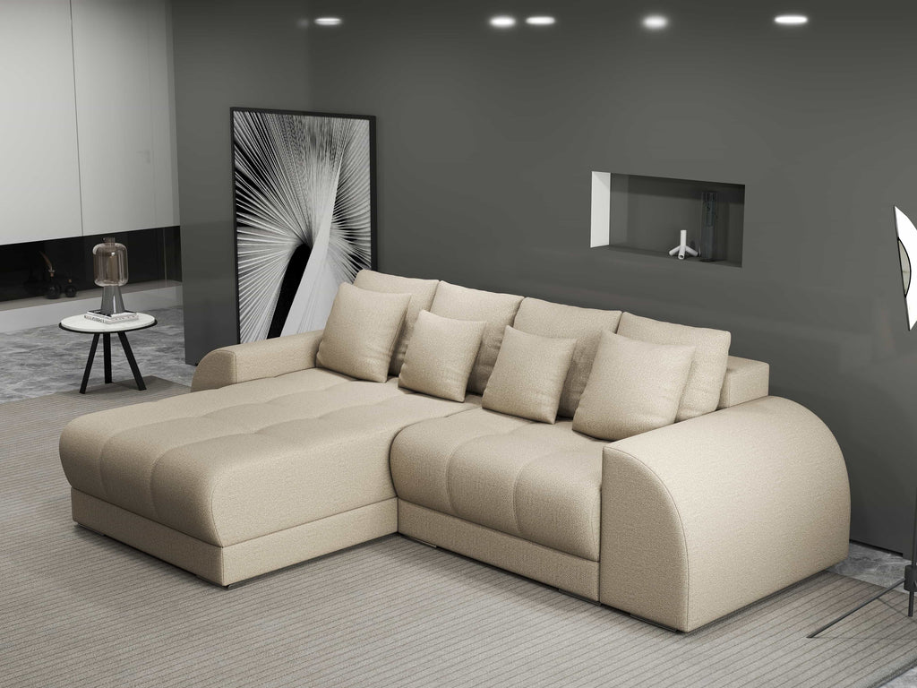 Colțar extensibil dumonde cu ladă de depozitare si sezut confortabil din spuma high-density, Verona Enjoy Camel 290x185 cm