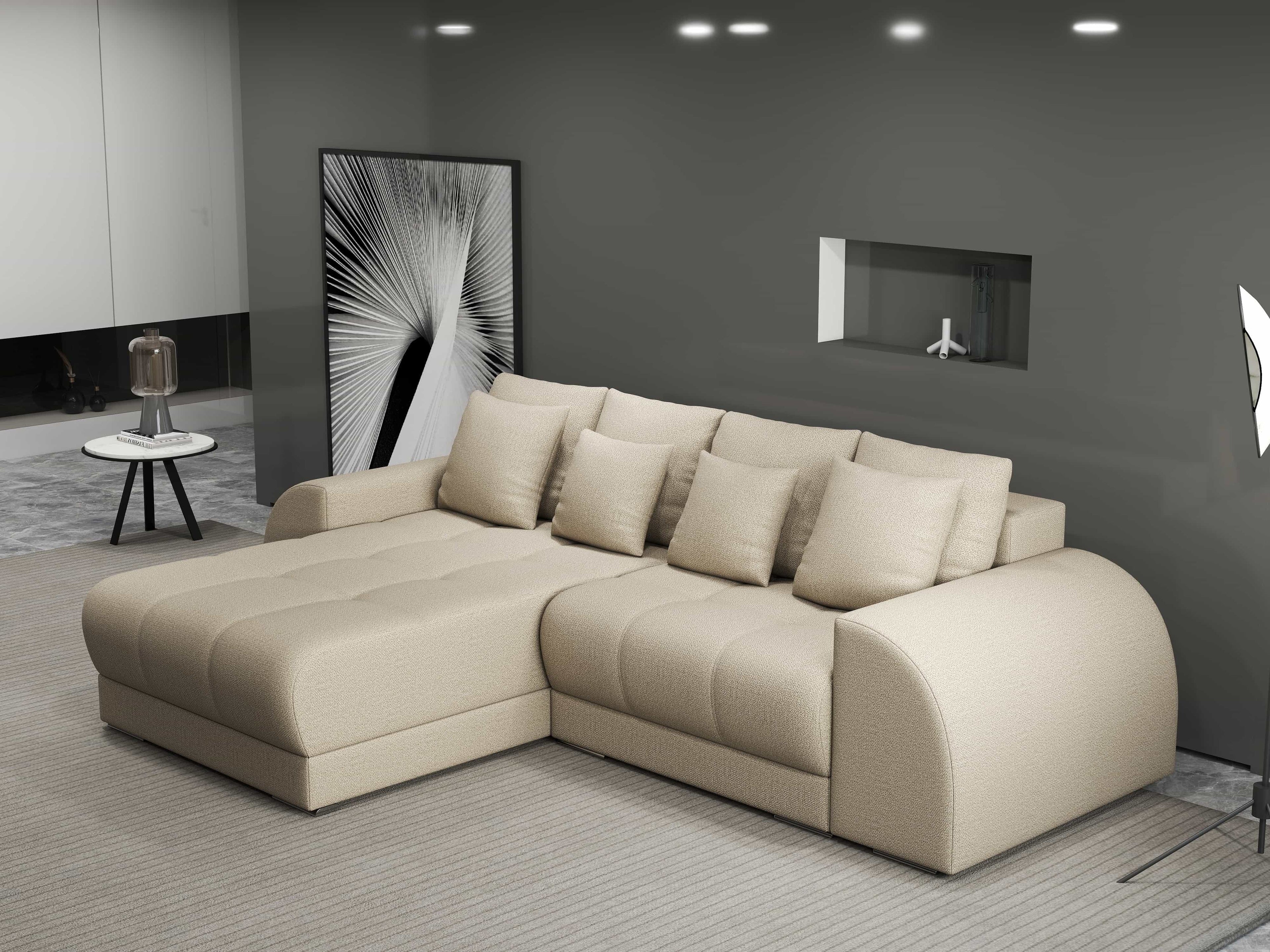 Colțar extensibil dumonde cu ladă de depozitare si sezut confortabil din spuma high-density, Verona Enjoy Camel 290x185 cm