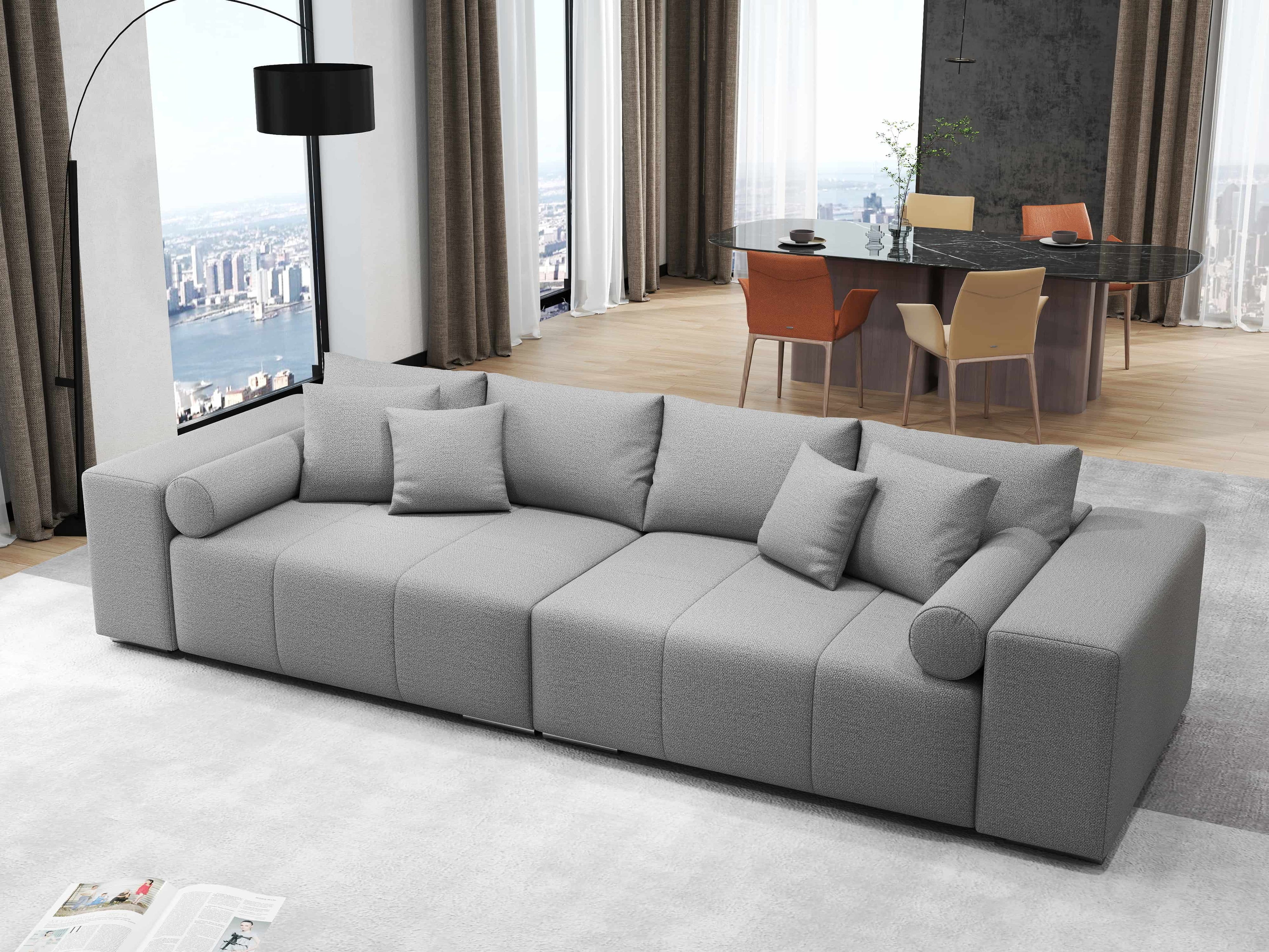 Canapea extensibilă dumonde cu ladă de depozitare si sezut confortabil din spuma high-density, Marbela Enjoy Grey XXL 295x100 cm