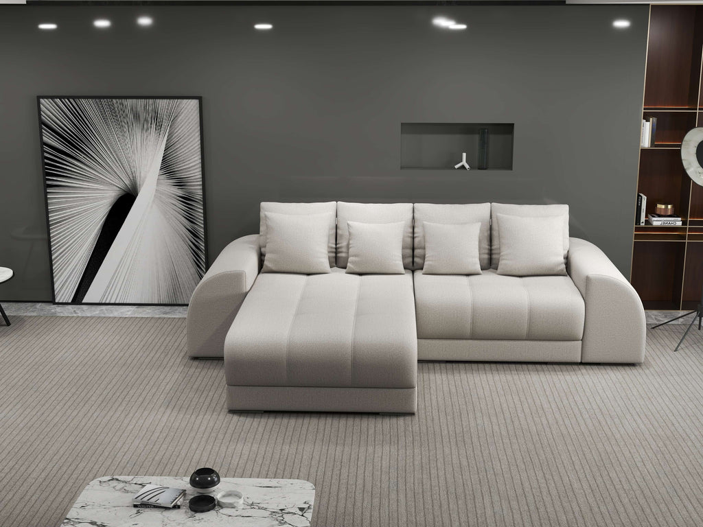 Colțar extensibil dumonde cu ladă de depozitare si sezut confortabil din spuma high-density, Verona Enjoy Bej 290x185 cm