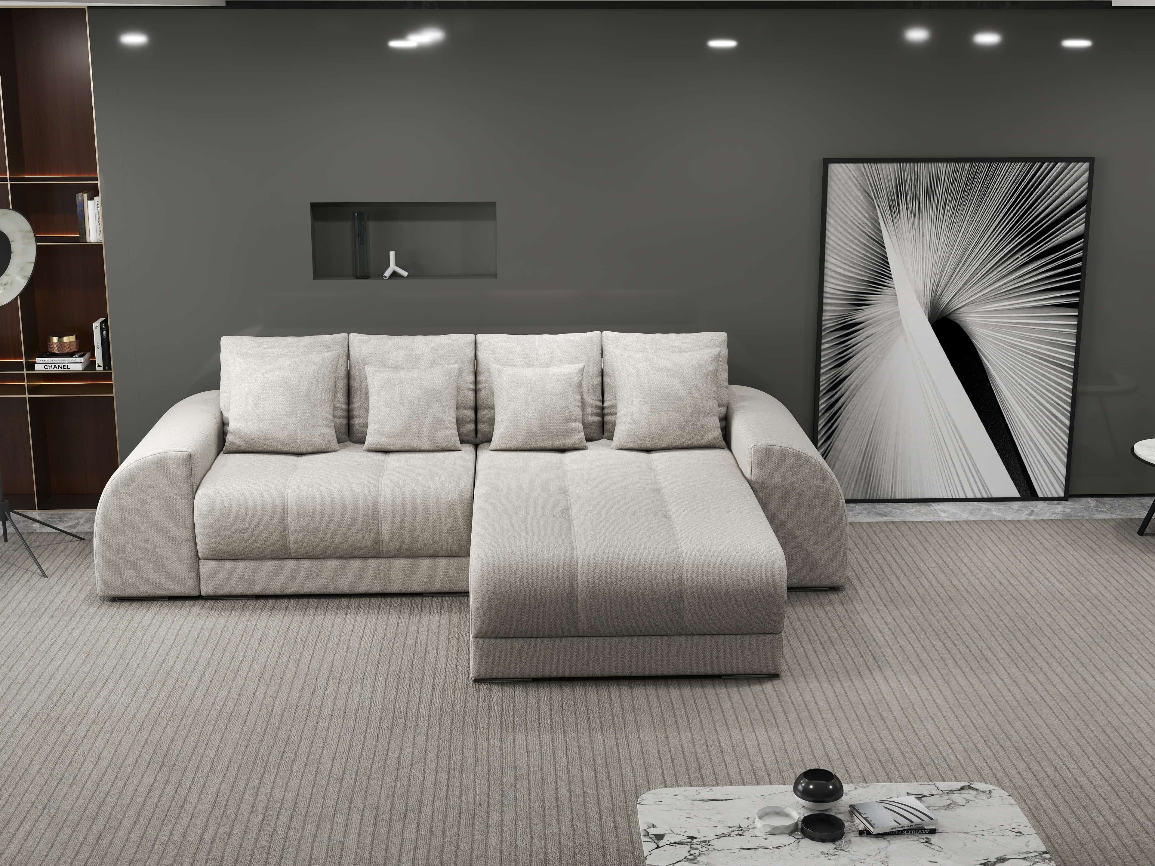 Colțar extensibil dumonde cu ladă de depozitare si sezut confortabil din spuma high-density, Verona Enjoy Bej II 290x185 cm