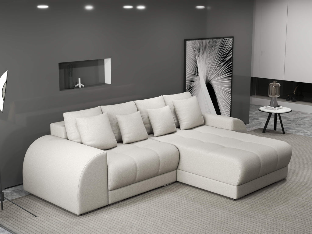 Colțar extensibil dumonde cu ladă de depozitare si sezut confortabil din spuma high-density, Verona Enjoy Bej II 290x185 cm