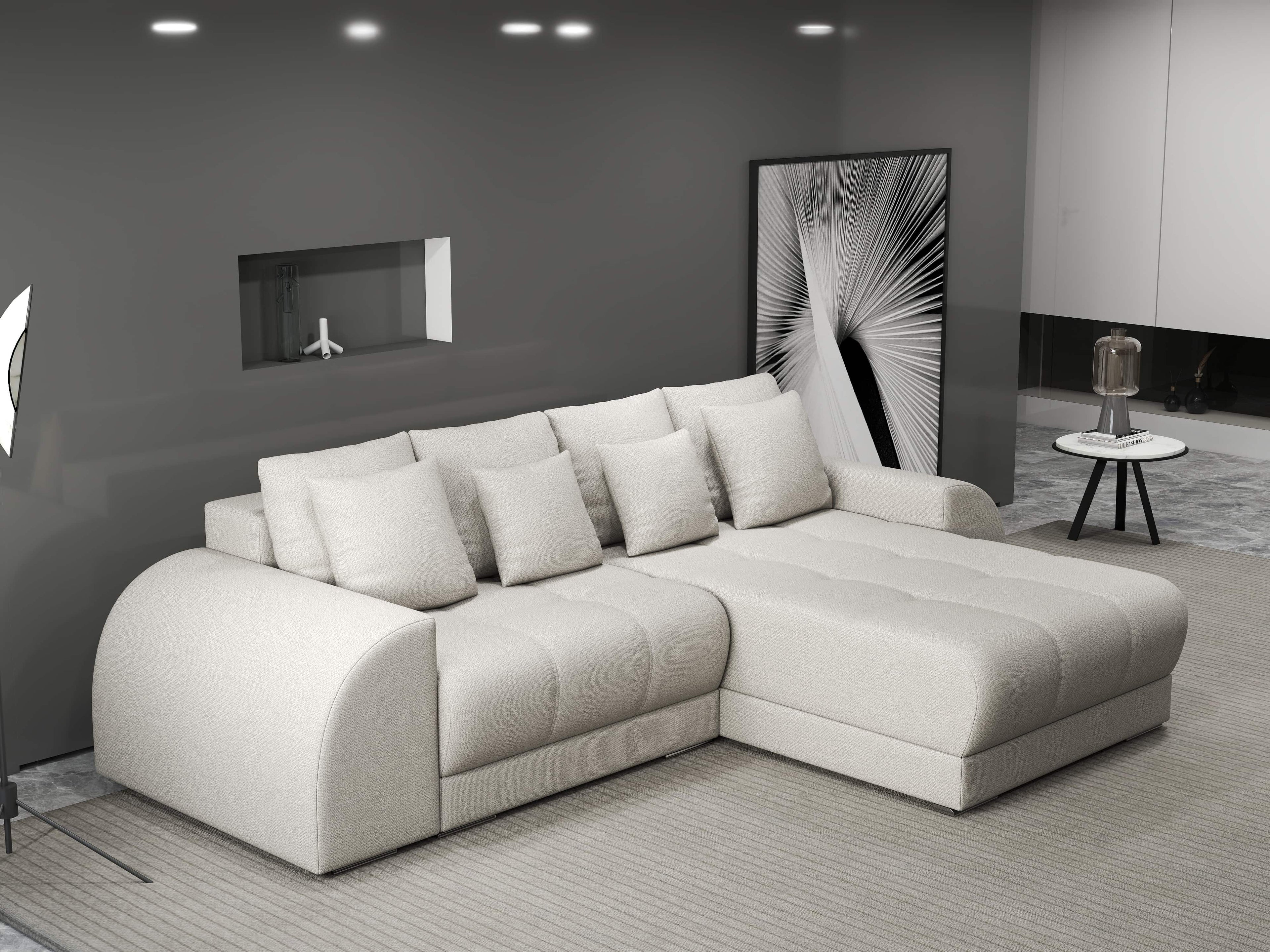 Colțar extensibil dumonde cu ladă de depozitare si sezut confortabil din spuma high-density, Verona Enjoy Bej II 290x185 cm