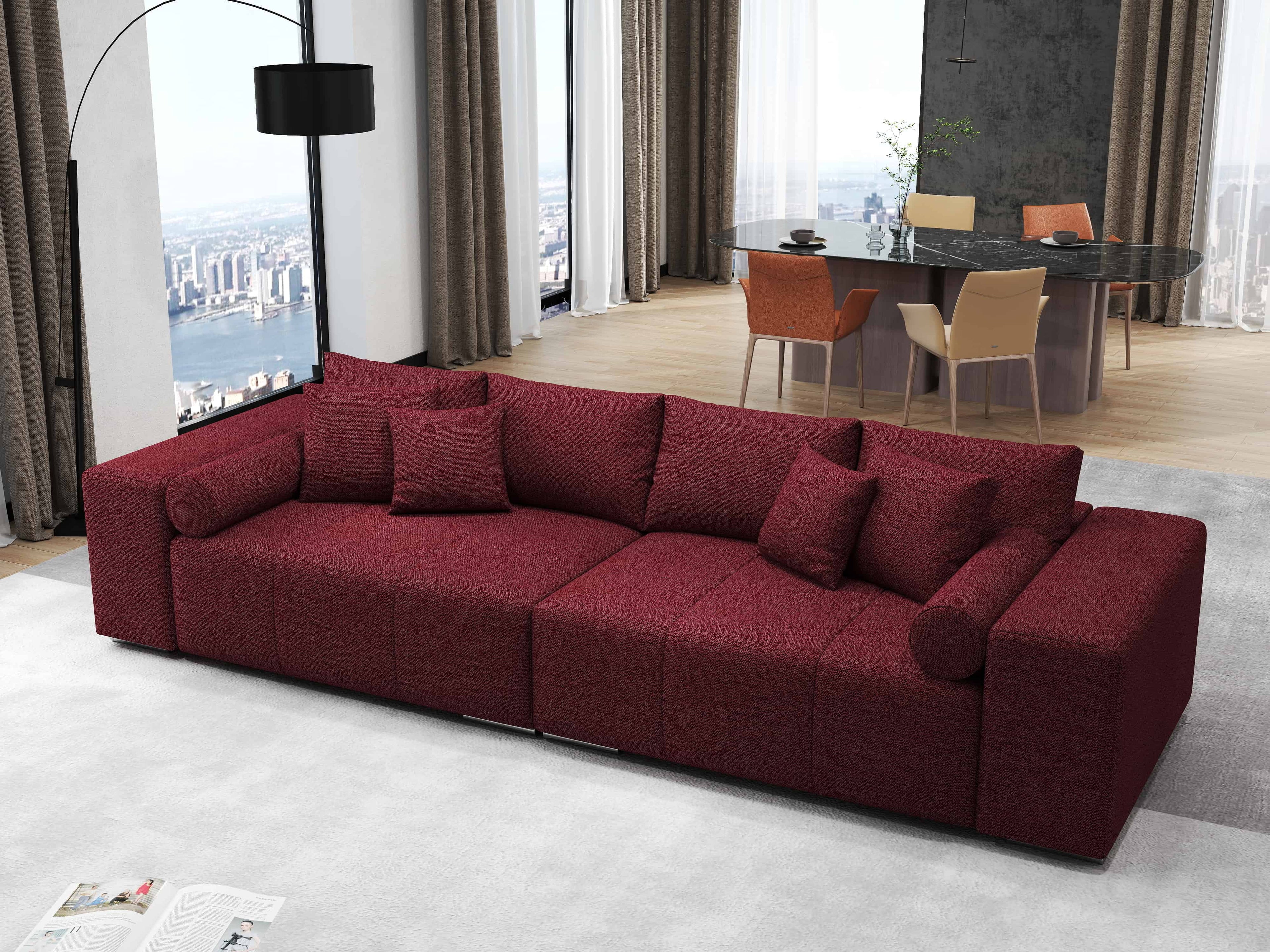 Canapea extensibilă dumonde cu ladă de depozitare si sezut confortabil din spuma high-density, Marbela Enjoy Rosu XXL 295x100 cm