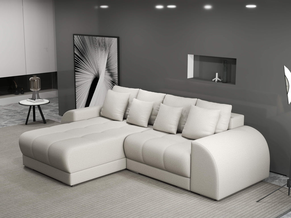 Colțar extensibil dumonde cu ladă de depozitare si sezut confortabil din spuma high-density, Verona Enjoy Bej 290x185 cm