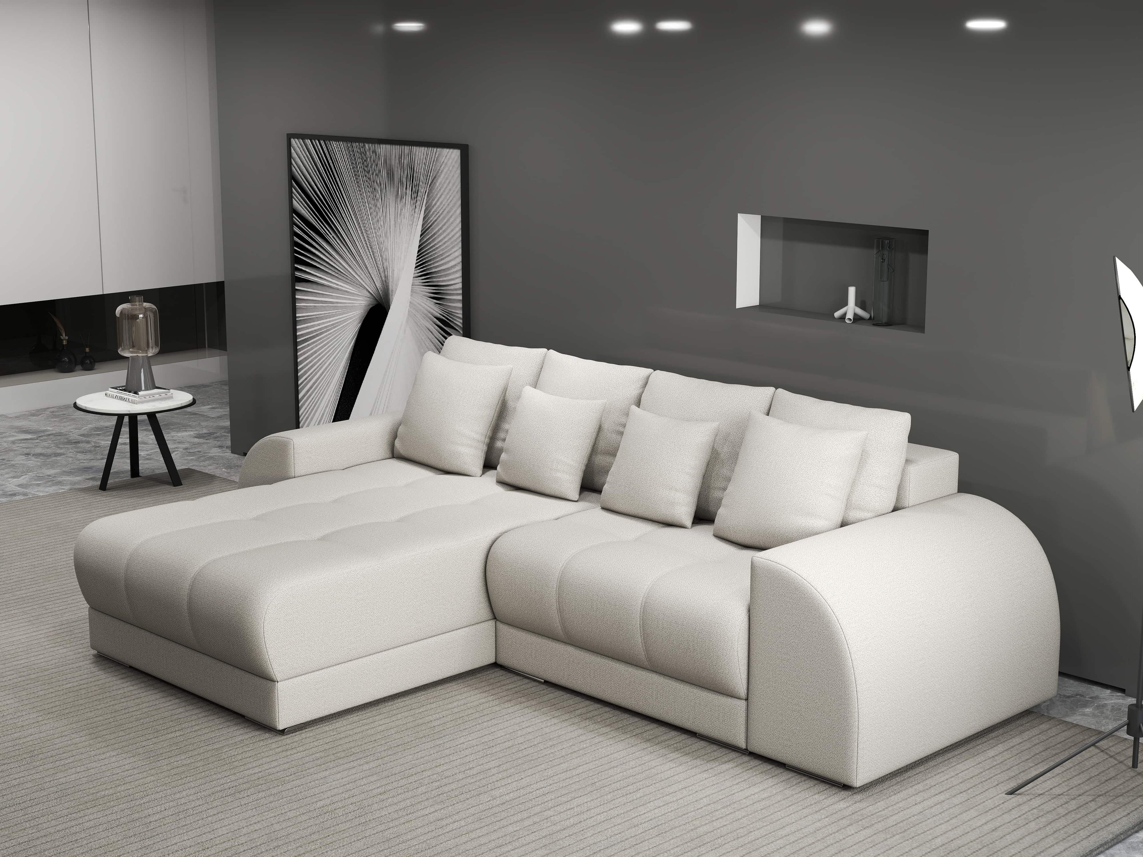 Colțar extensibil dumonde cu ladă de depozitare si sezut confortabil din spuma high-density, Verona Enjoy Bej 290x185 cm